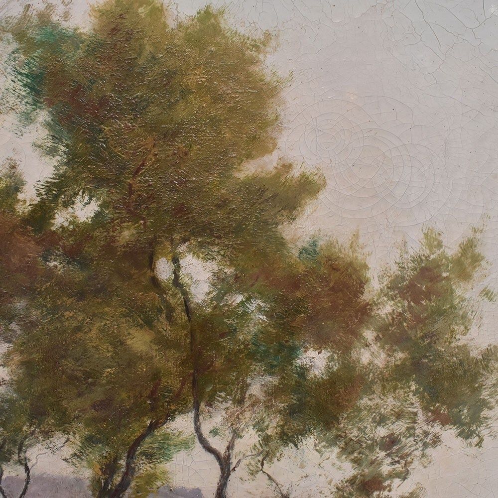 Antique Landscape Painting, Emilio Filippini, Seascape And Olive Trees, XX Century. (Qp697) photo vintage