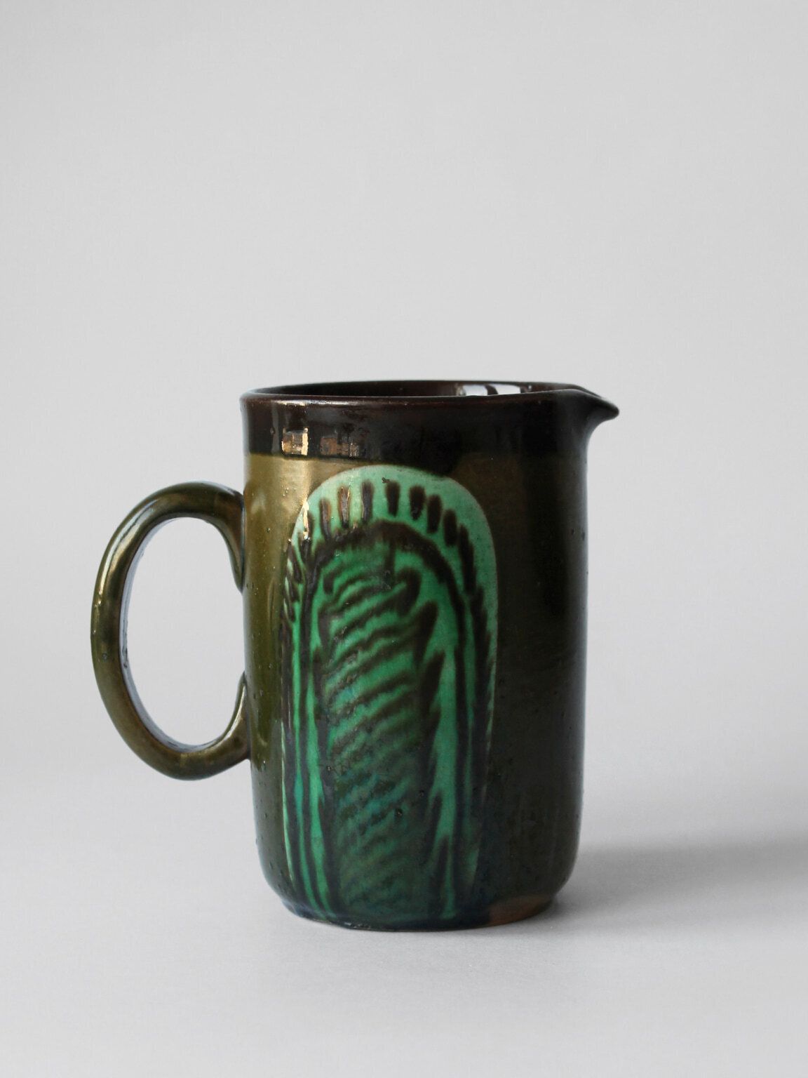 Vintage Ceramic Painted Green Glaze Pitcher