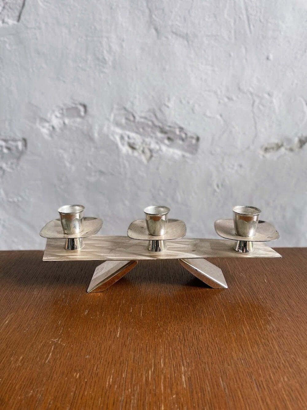 Verzilverde Modernistische Driearmige Kandelaar, Jaren 1960 photo furniture