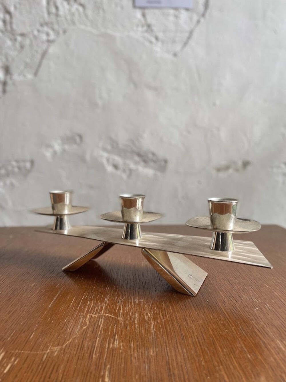 Verzilverde Modernistische Driearmige Kandelaar, Jaren 1960 photo for sale