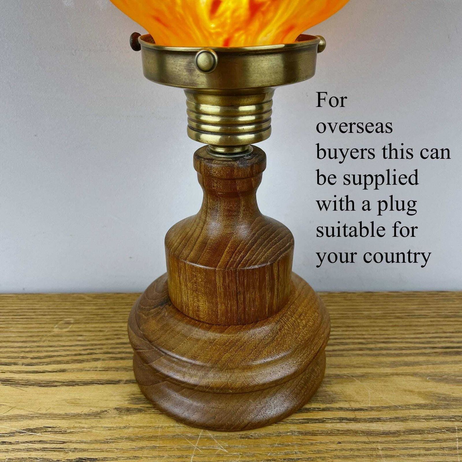 Art Nouveau Wooden Lamp With Orange Glass Teardrop Shade. photo Lighting