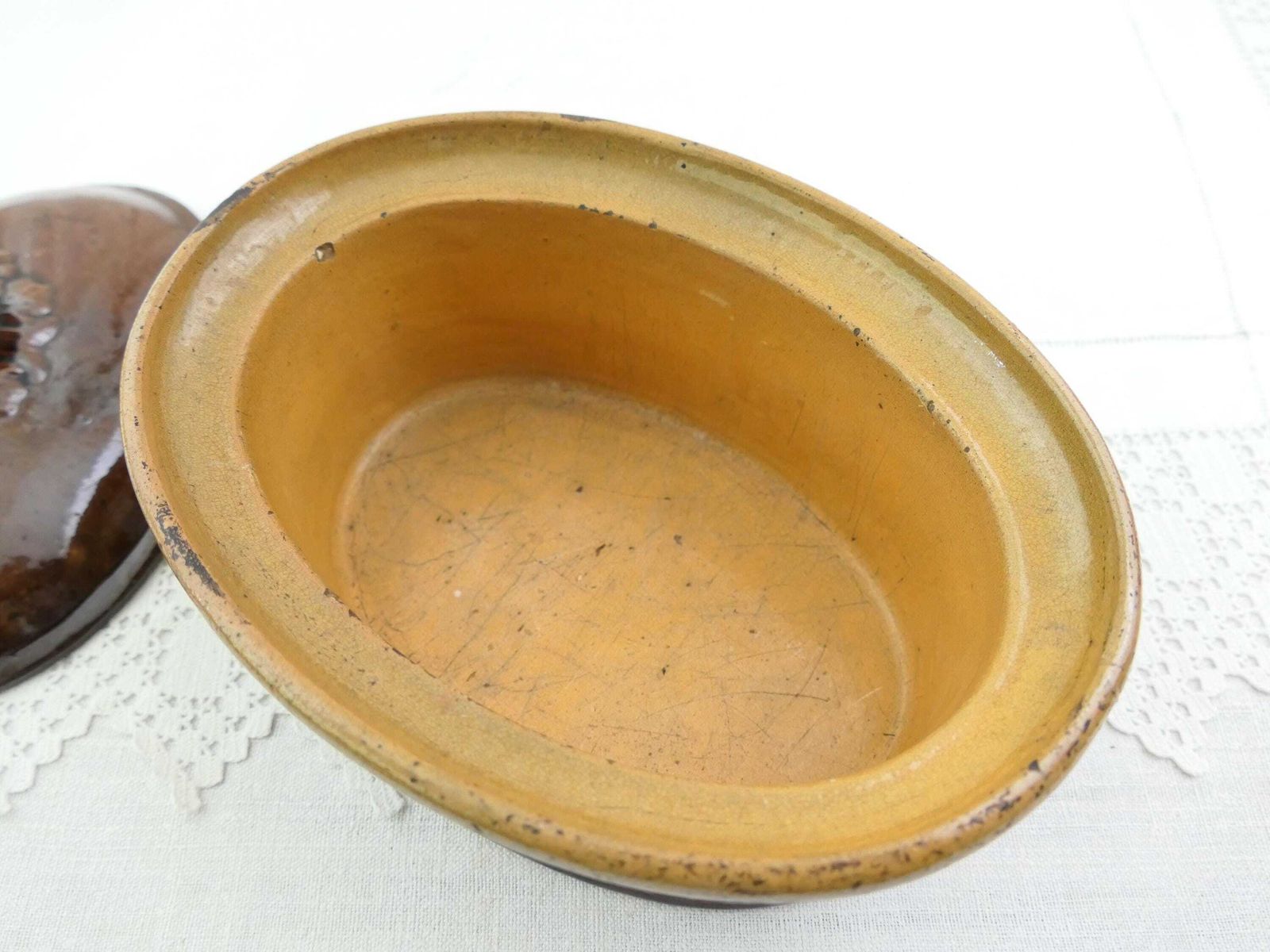 Grote Antieke Franse Terrine Van Steengoed, Vintage Boerenkeukenstijl, Frankrijk photo for sale