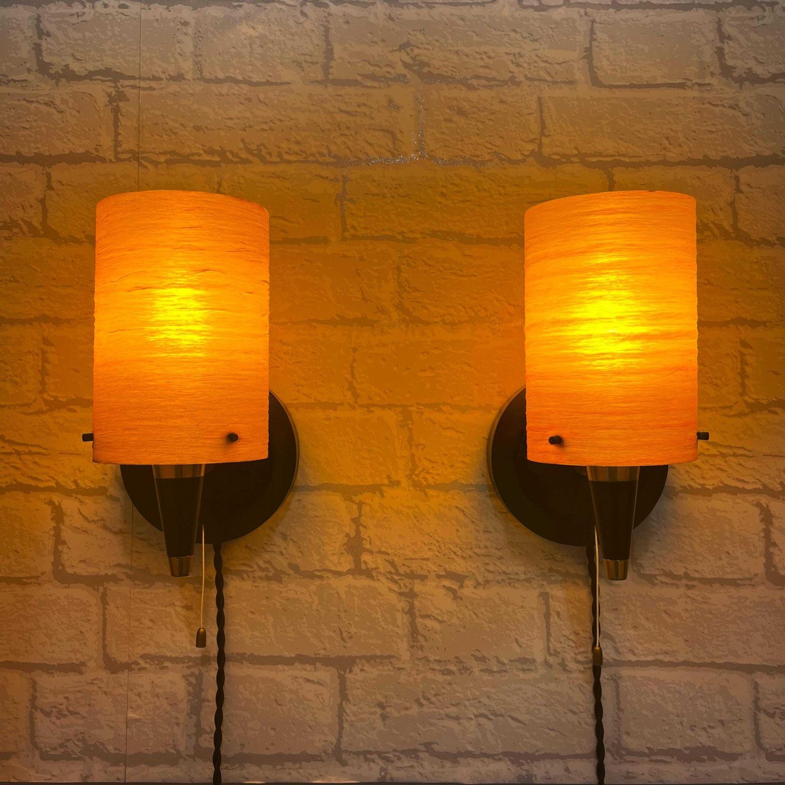 Pair Of Mid Century Wall Lights, Orange And Black. photo furniture
