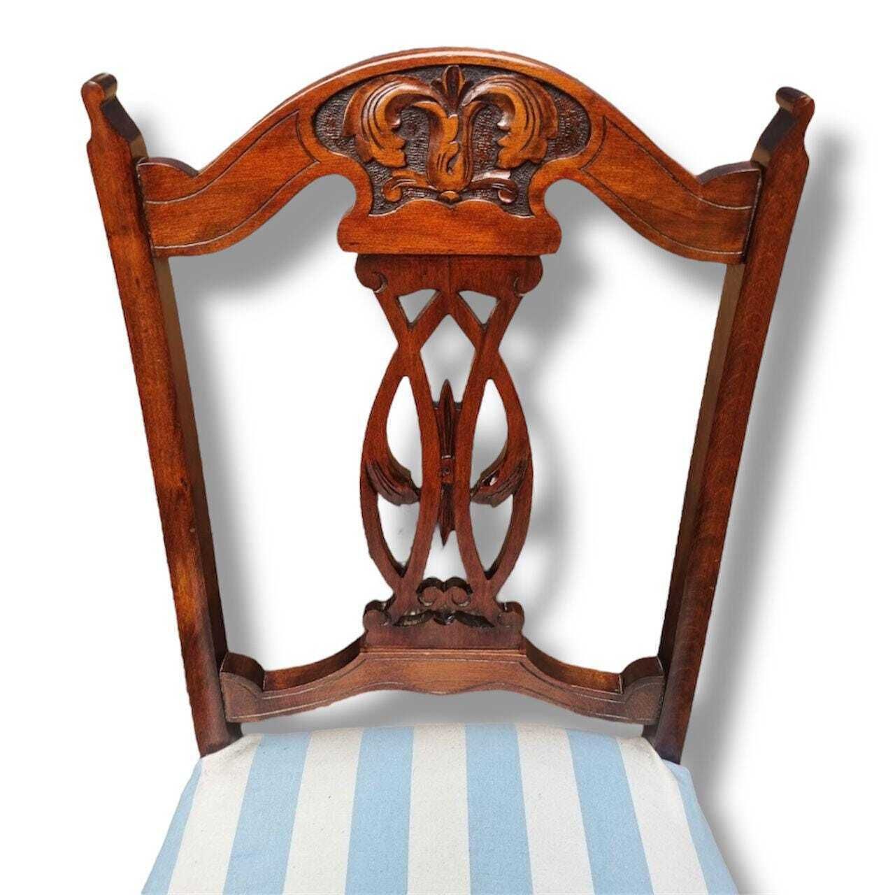 Antique Edwardian Mahogany Chair / Reupholstered In Coastal Stripe Fabric / C.1900–1910 / Free Delivery photo furniture