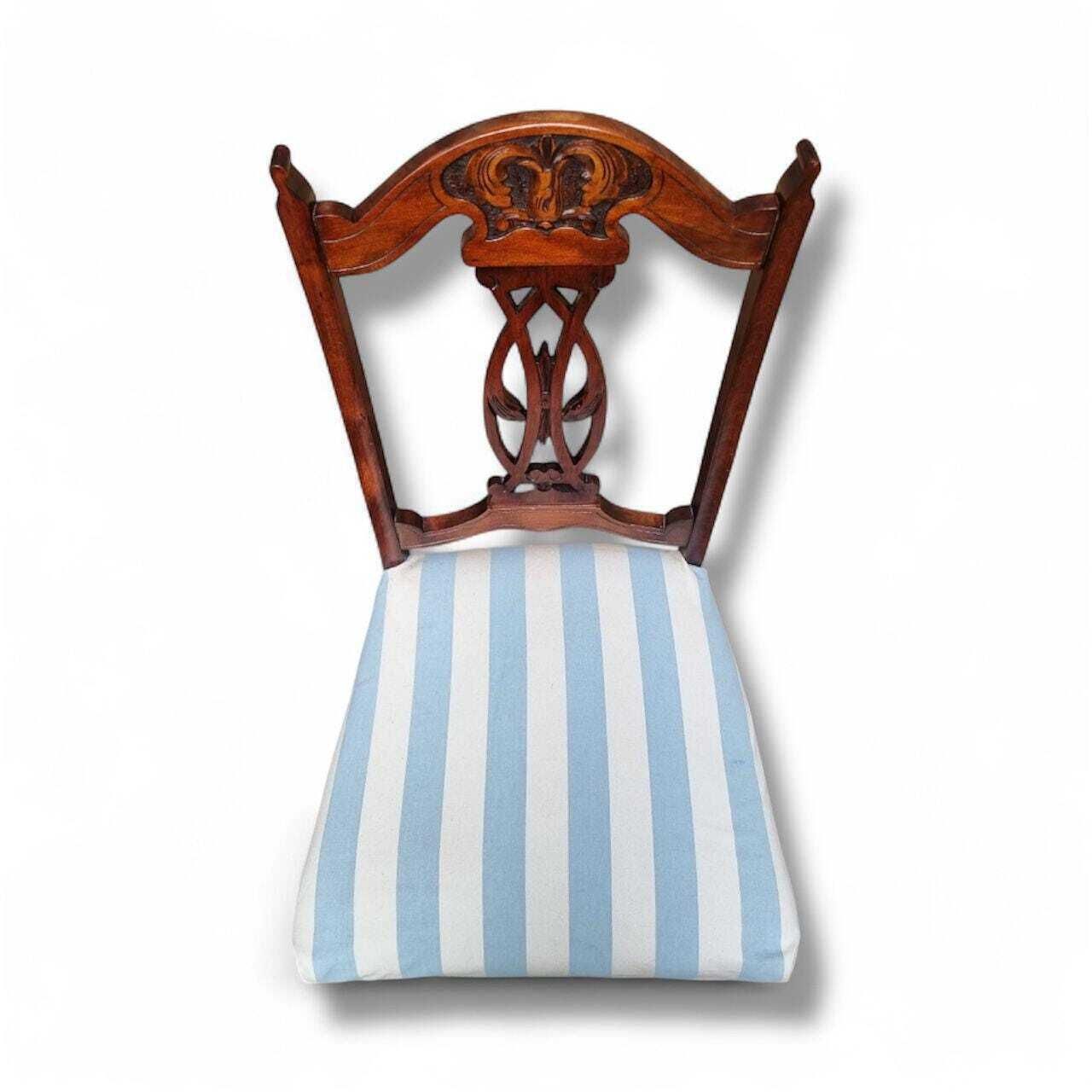 Antique Edwardian Mahogany Chair / Reupholstered In Coastal Stripe Fabric / C.1900–1910 / Free Delivery photo 220.0