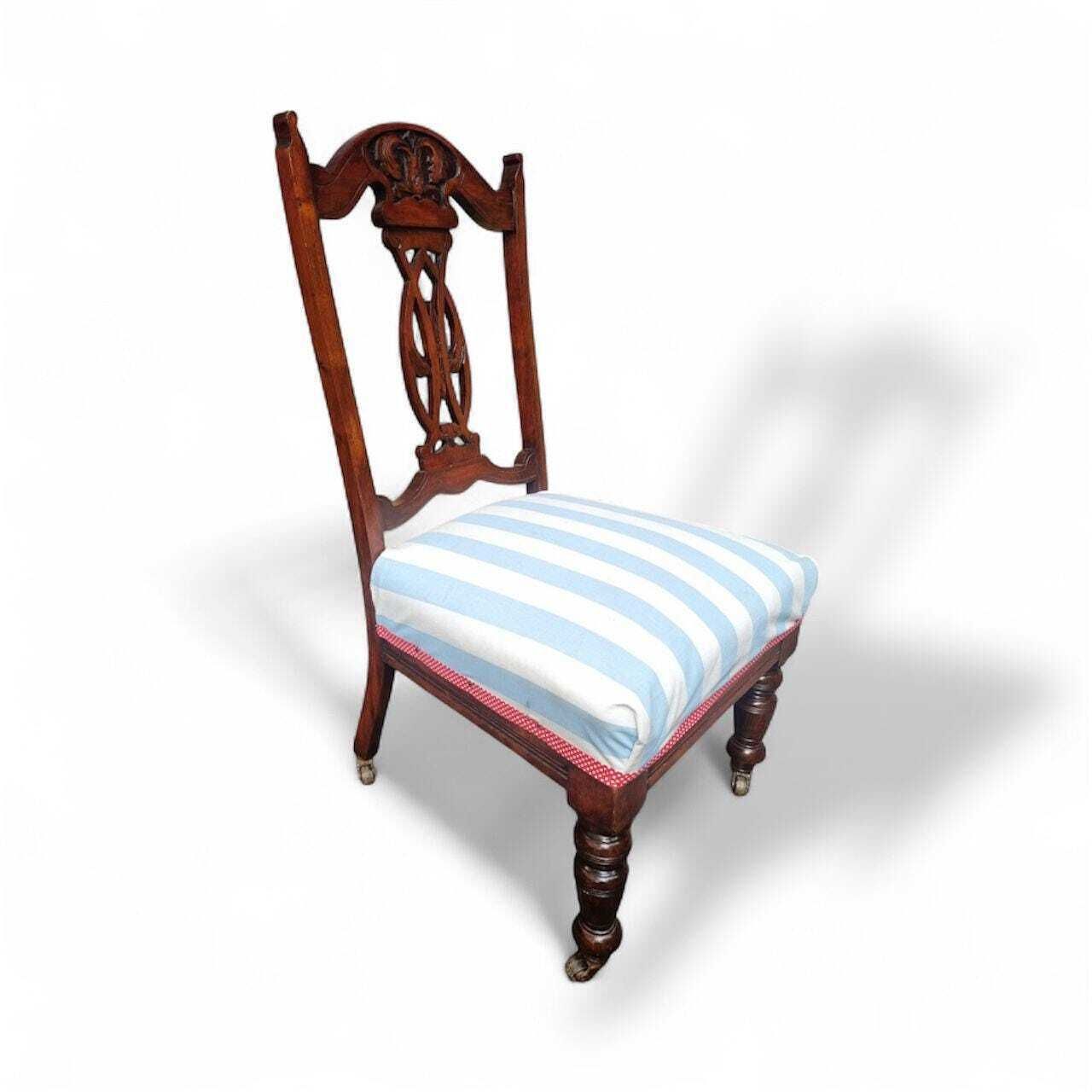 photo furniture Antique Edwardian Mahogany Chair / Reupholstered In Coastal Stripe Fabric / C.1900–1910 / Free Delivery