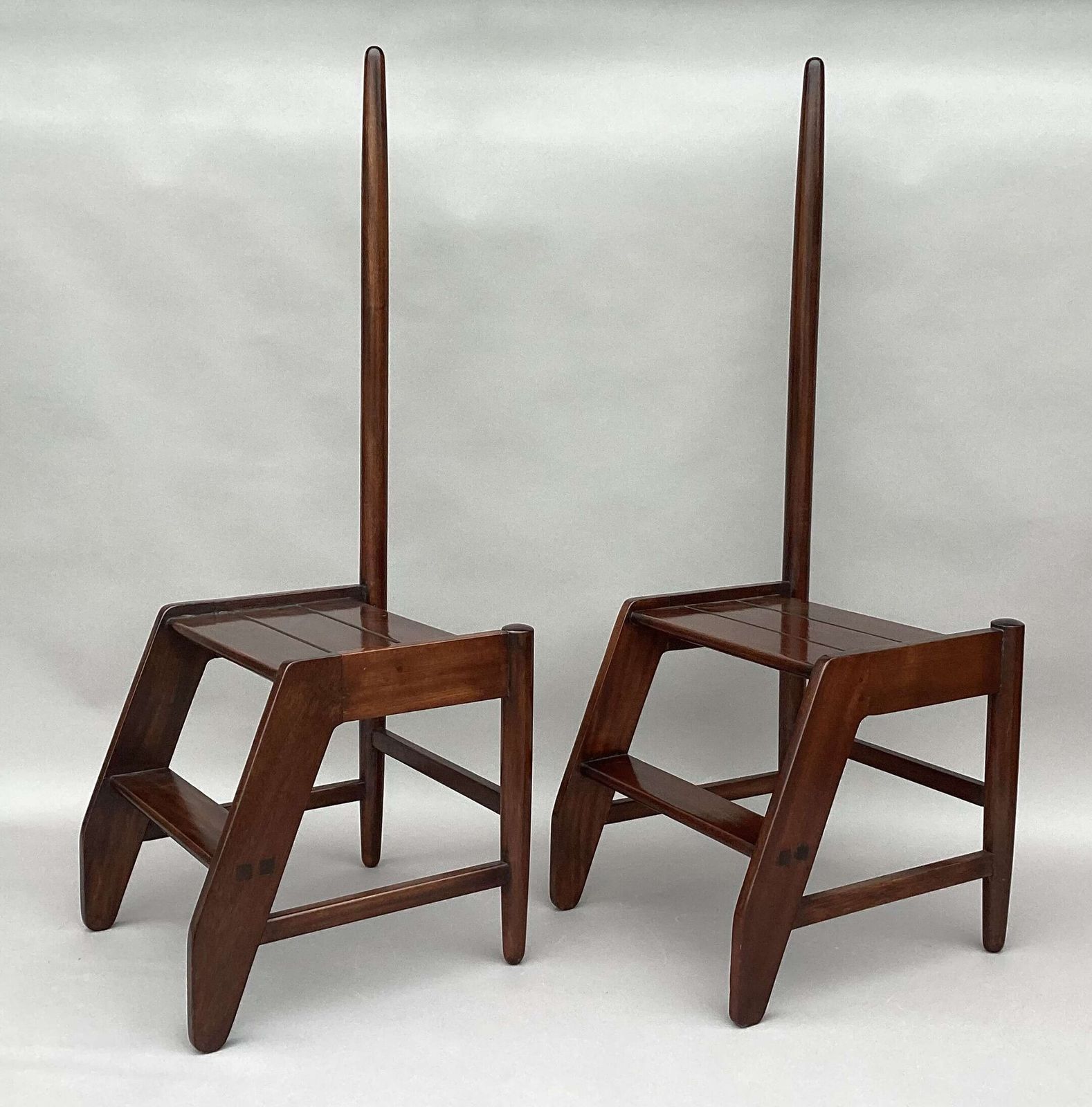 Early C20th Pair Of Mahogany Library Steps Of Unusual Form