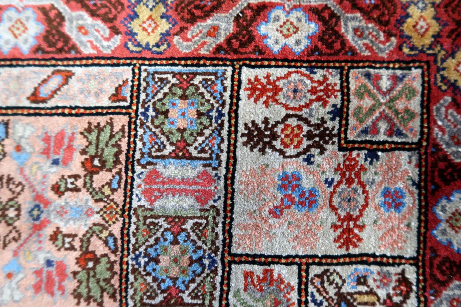 Handmade Vintage Tunisian Silk Rug 1.6' X 3.7' (51cm X 97cm), 1970s photo vinterior