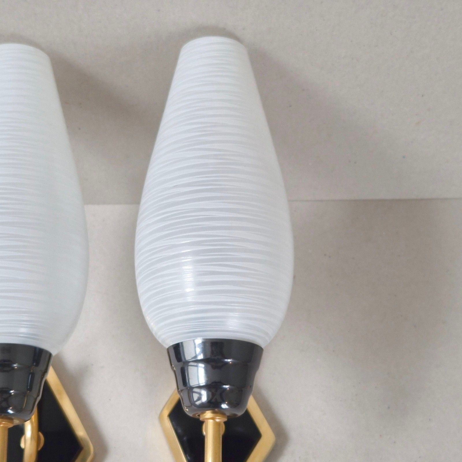 Pair Of Vintage 1950s Glass & Brass Gold Sconces 50s 1950s 50s photo Lighting