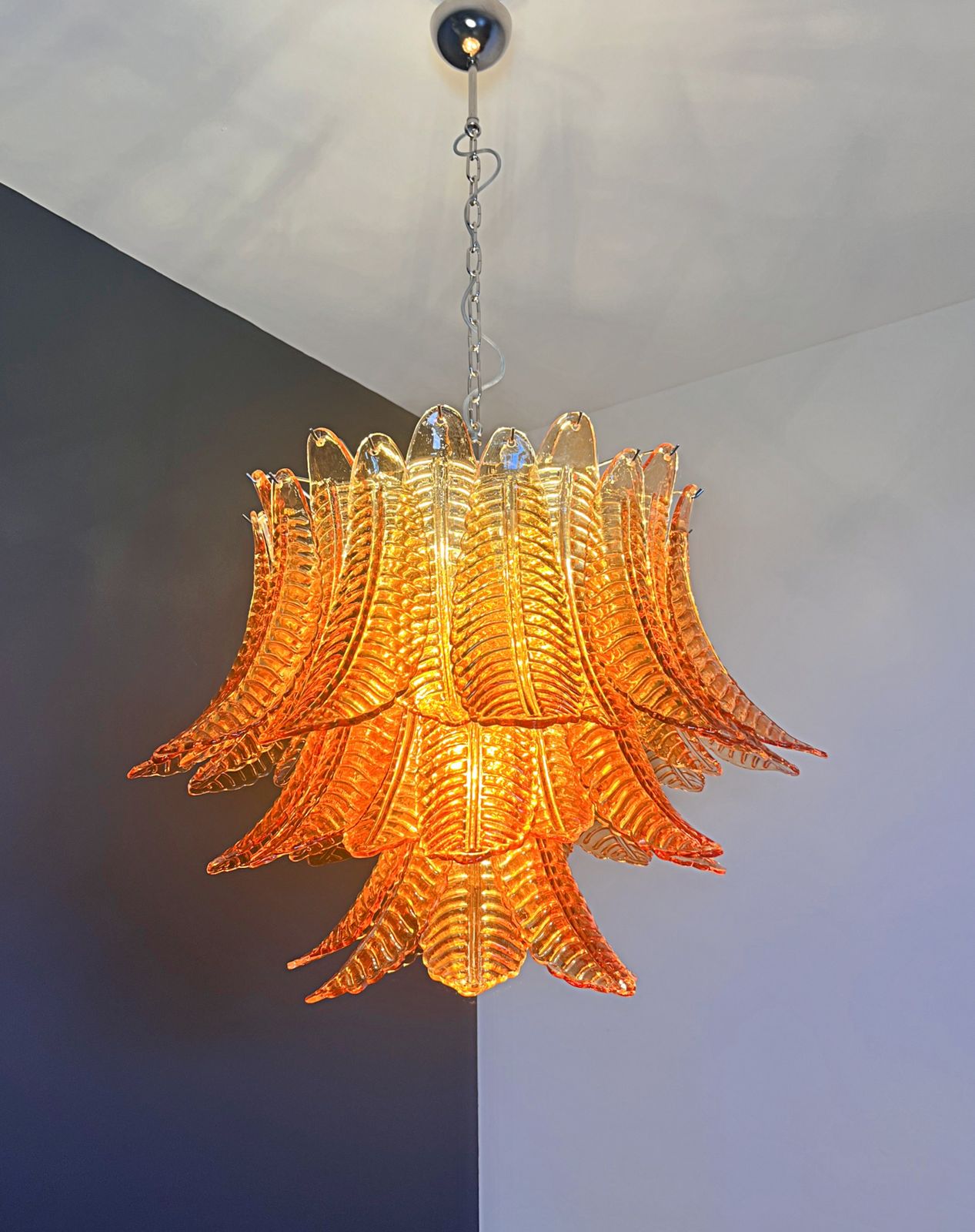 photo furniture Italian Murano Three Tier  48 Amber Felci Glass Chandelier