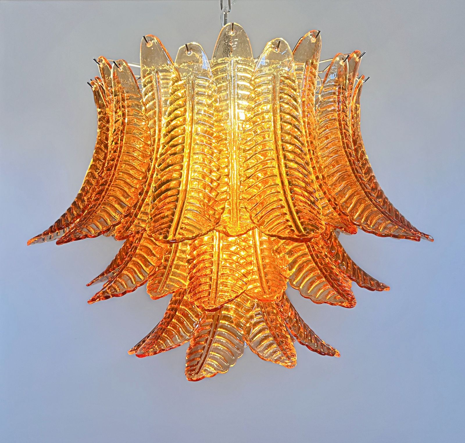 Lighting Italian Murano Three Tier  48 Amber Felci Glass Chandelier photo