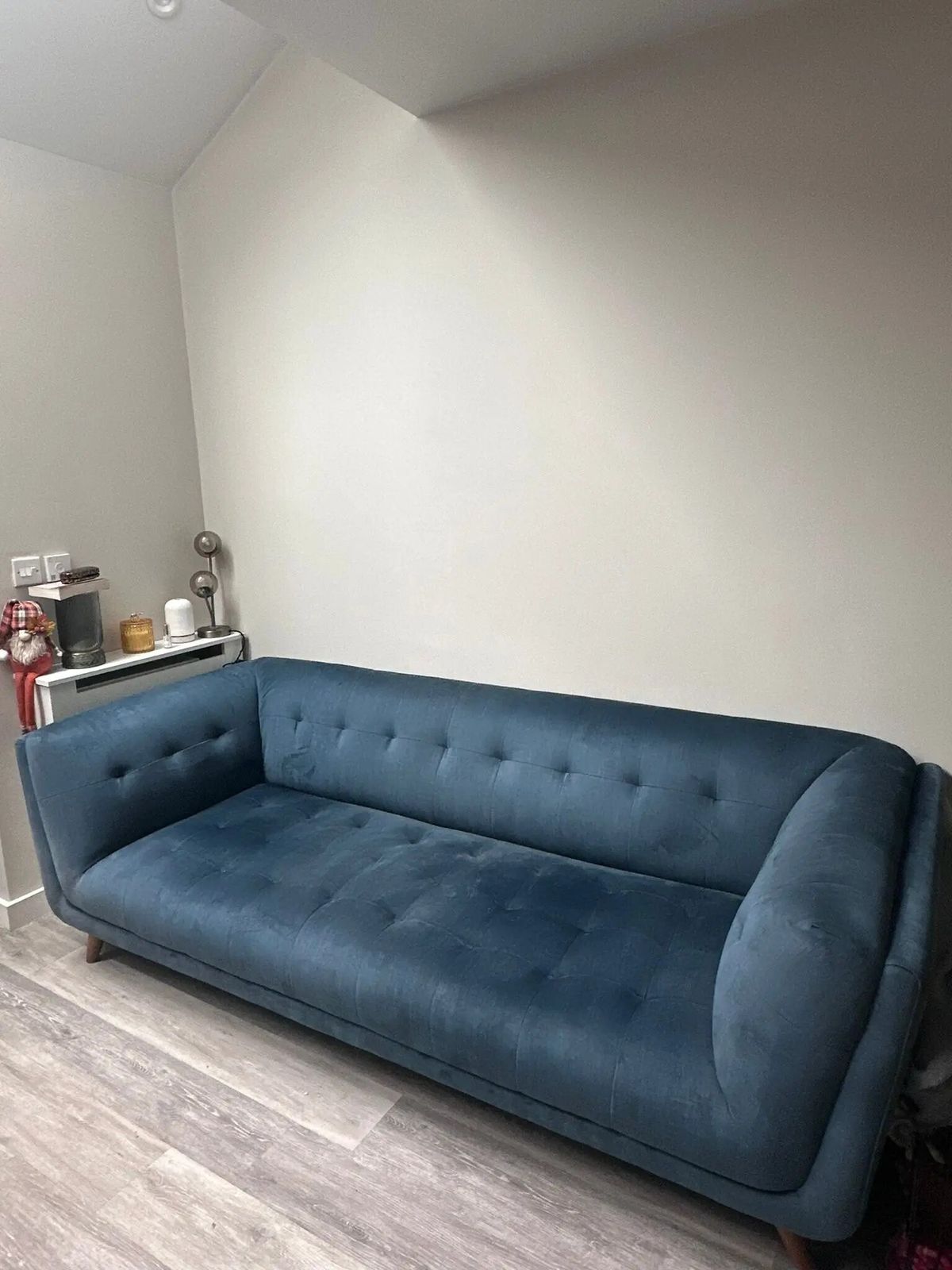 Furniture Village 3 Seater Rene Heritage Airforce Blue & Matching Large Footstool photo for sale