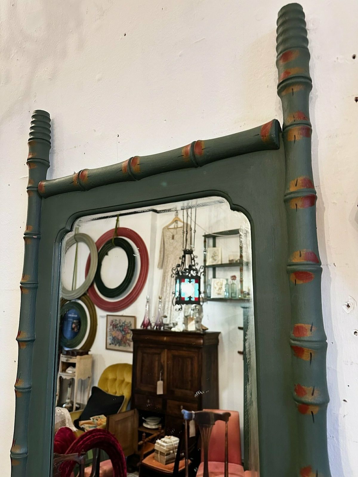 "Made By Muirshin" Faux Bamboo Overpainted Full Length Mirror photo for sale