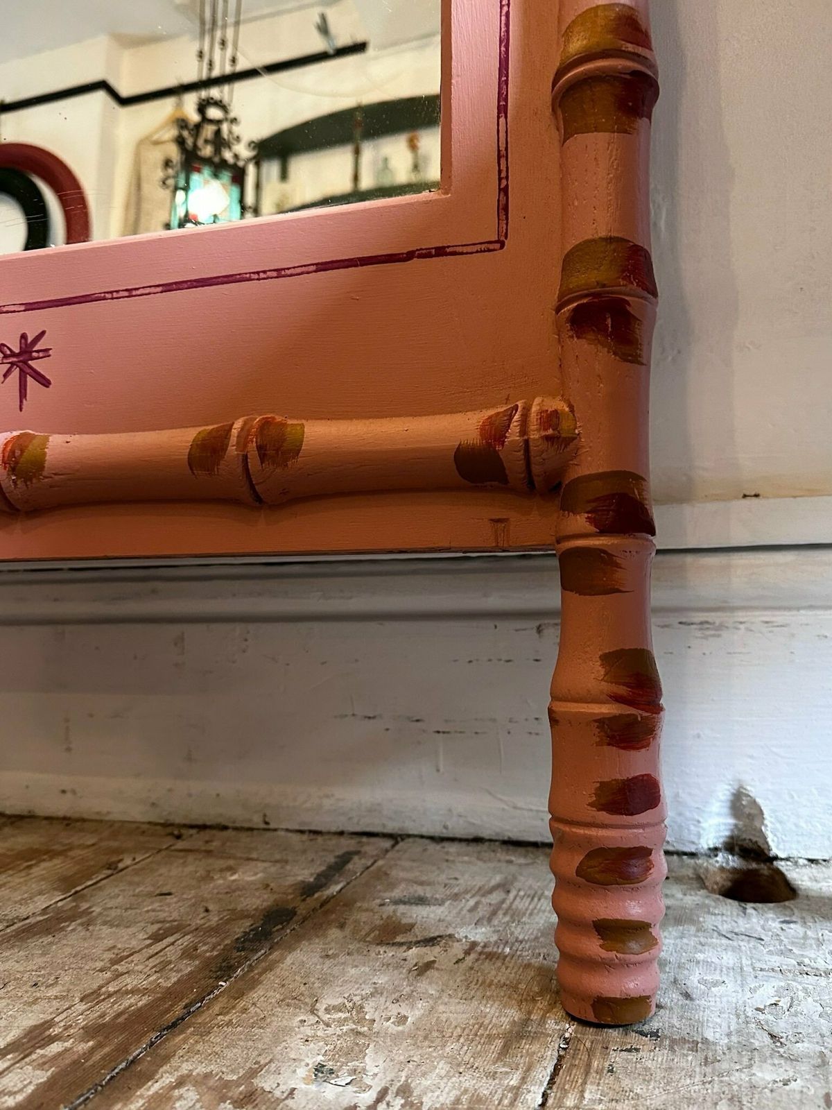 "Made By Muirshin" Faux Bamboo Overpainted Full Length Mirror In Pink photo 413.0
