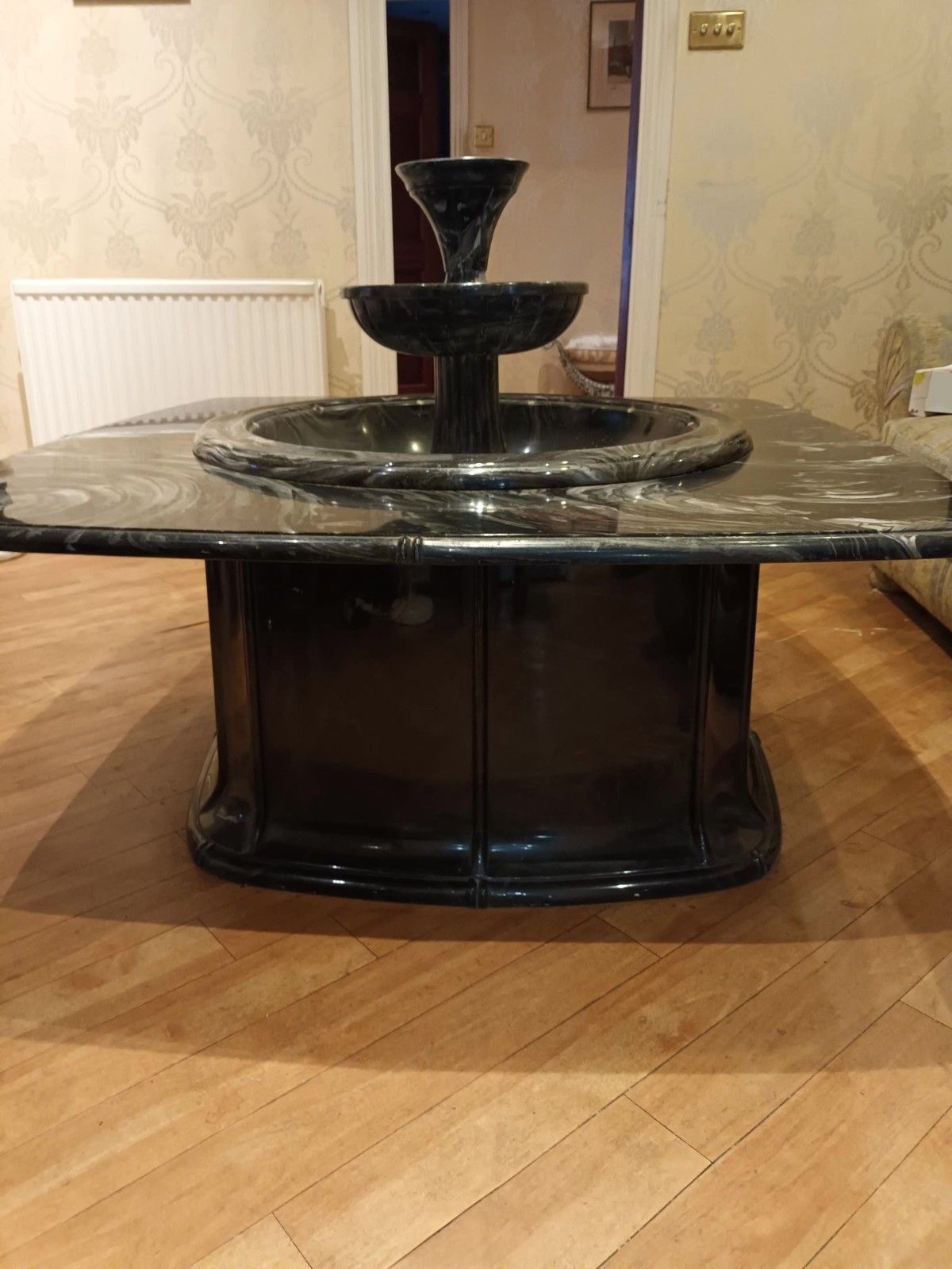 Grand Alabaster Marble One Of A Kind Fountain Table For Indoor Usage With Lights photo furniture