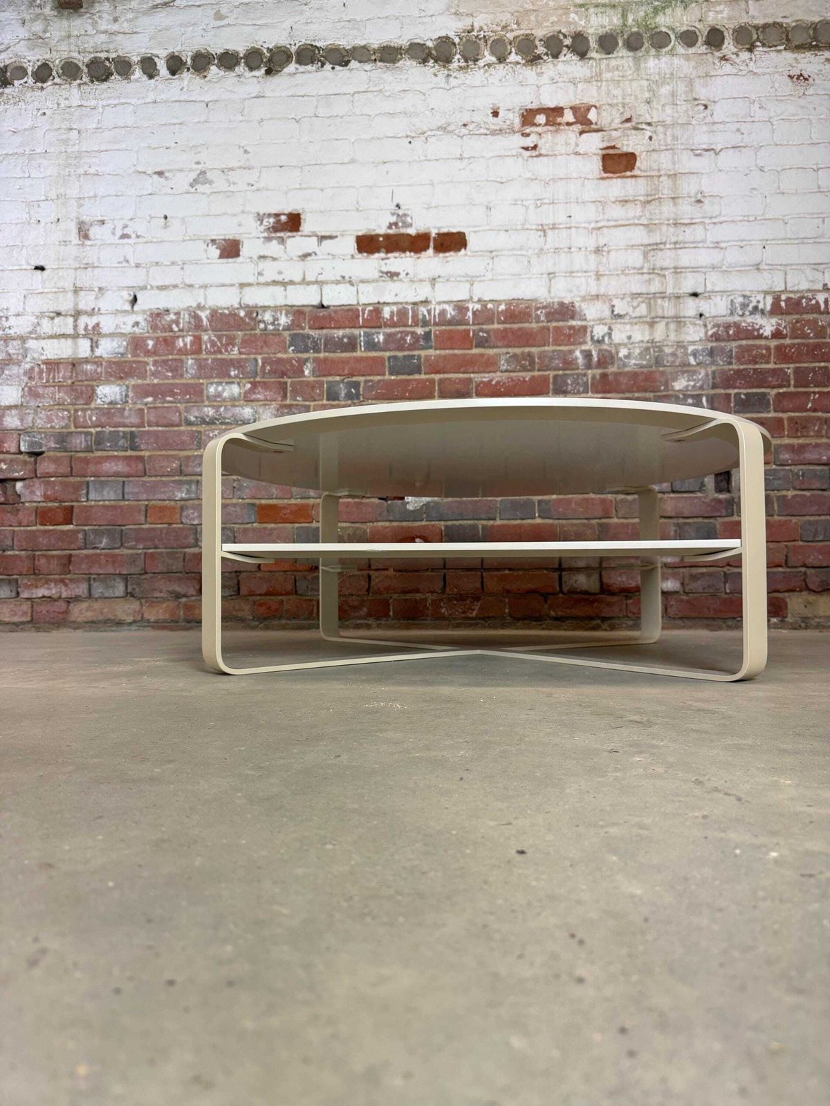 Furniture Contemporary Modern Mid Century Design Coffee Table In Ivory Wood And Metal. Italian Design photo