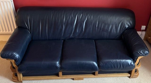 Solid Oak 3 Seater Leather Sofa