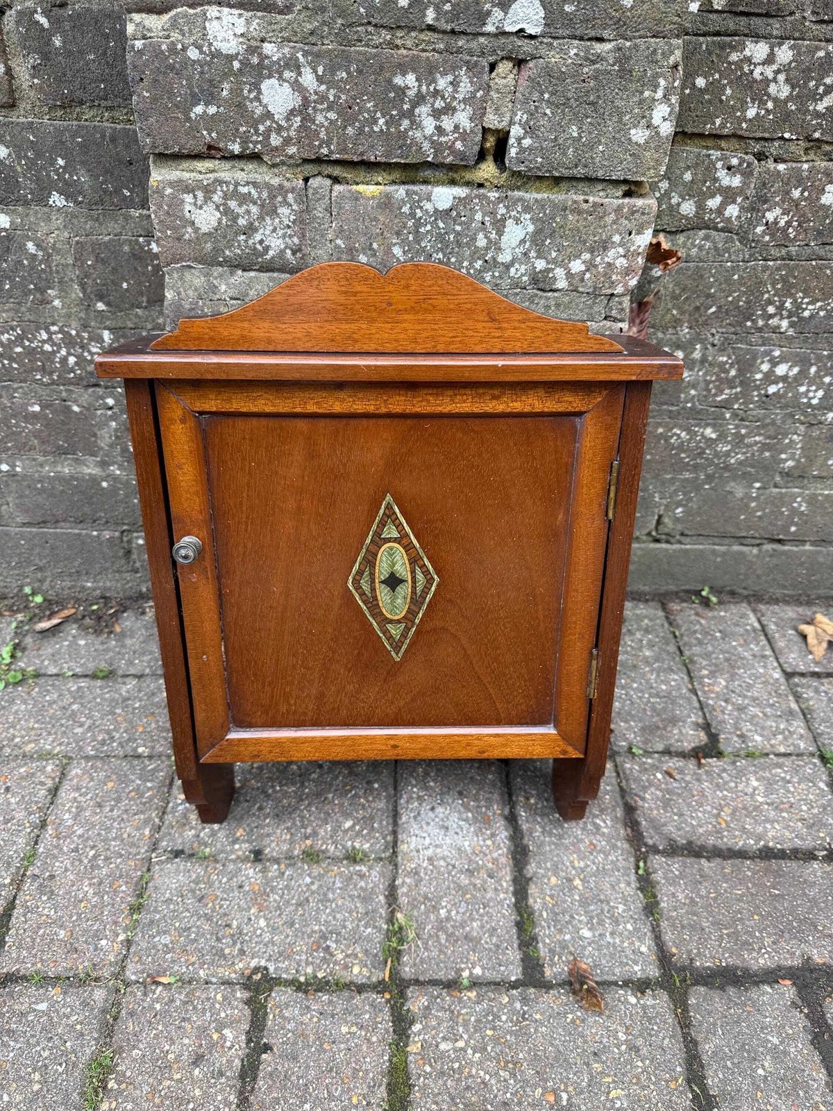 Antique 1910s/20s Art Nouveau Inlaid Wall Cupboard / Bedside Cabinet – Mahogany & Marquetry Design photo furniture
