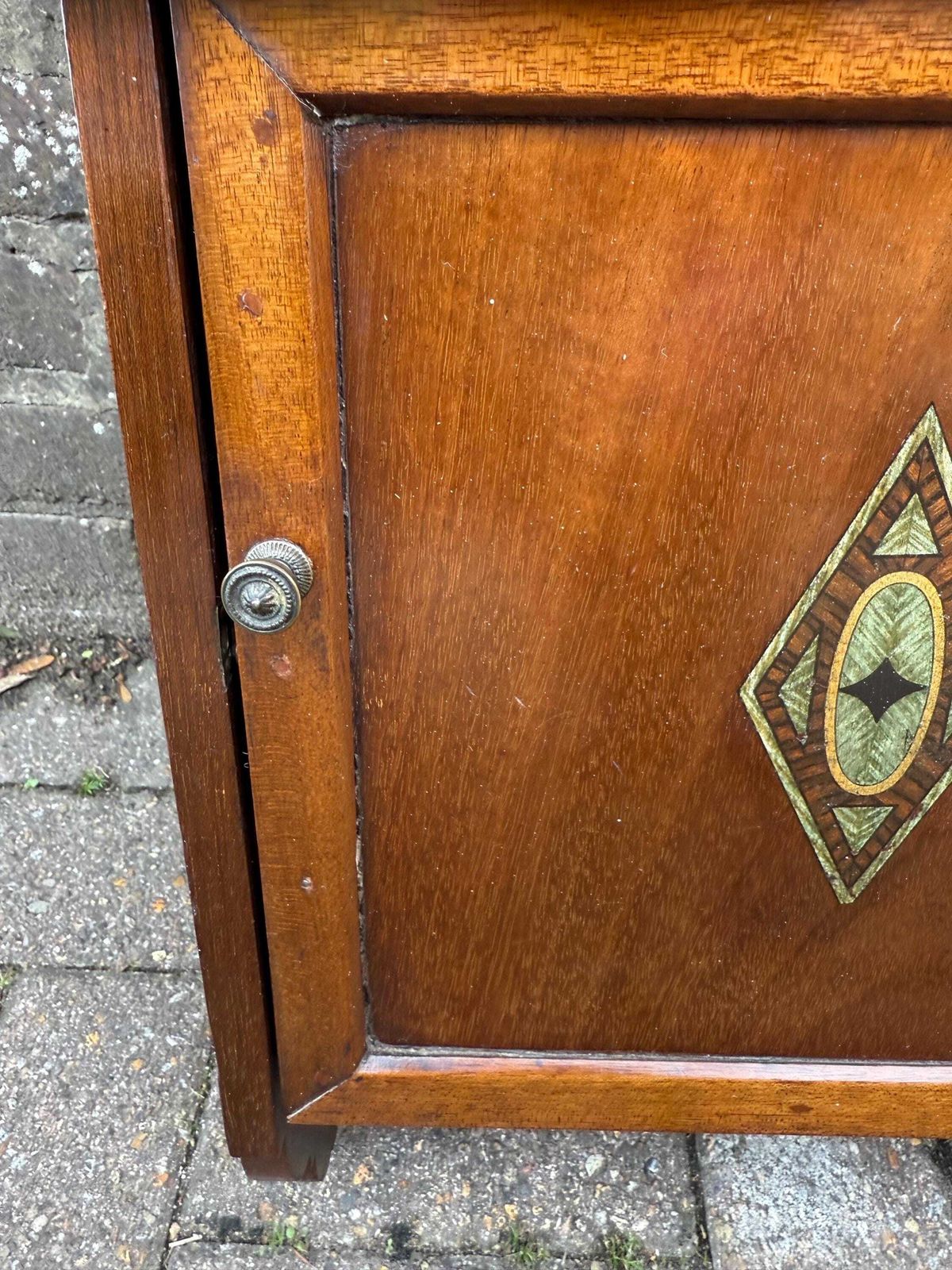Antique 1910s/20s Art Nouveau Inlaid Wall Cupboard / Bedside Cabinet – Mahogany & Marquetry Design photo 205.0