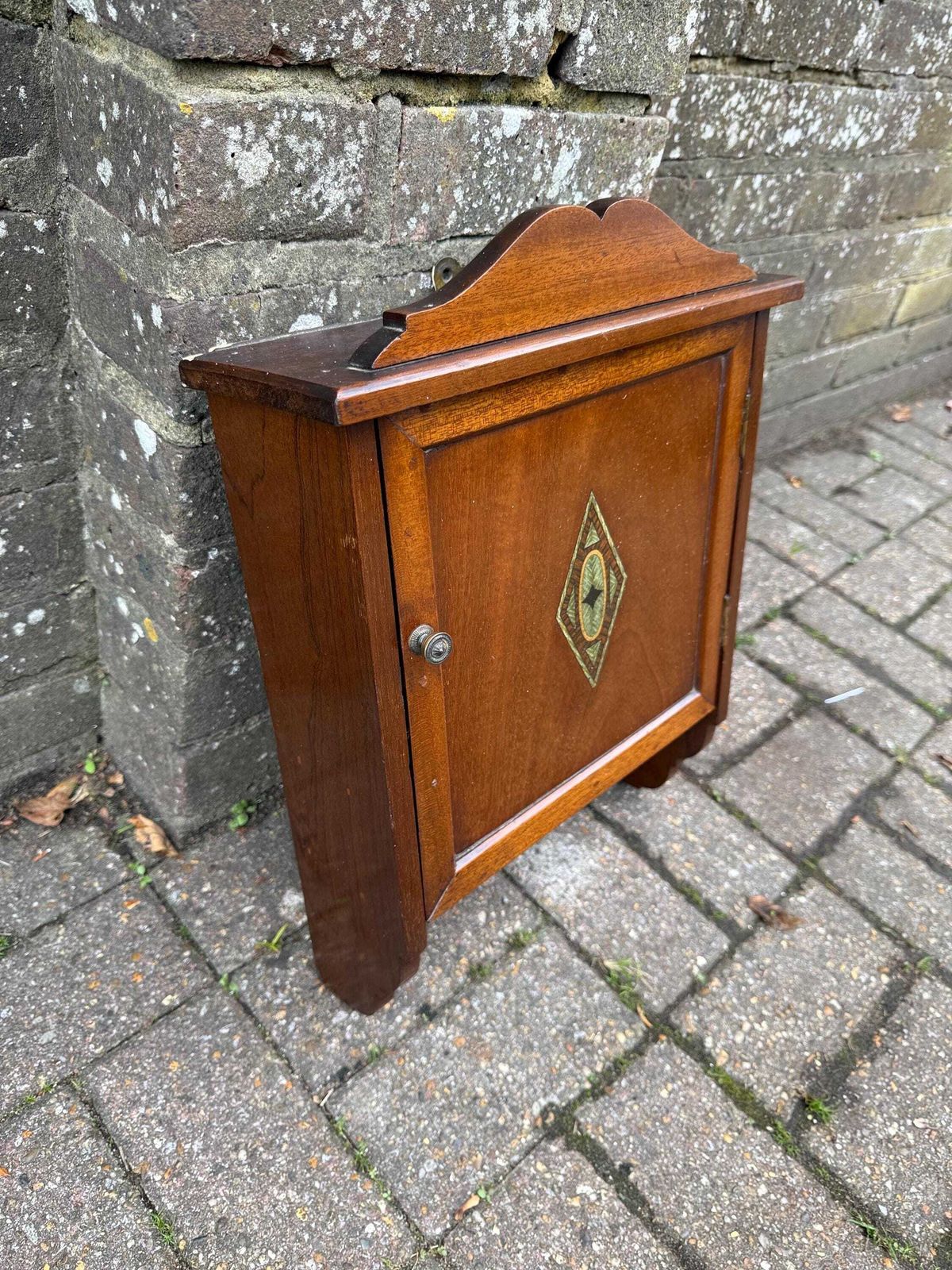 Antique 1910s/20s Art Nouveau Inlaid Wall Cupboard / Bedside Cabinet – Mahogany & Marquetry Design photo vinterior