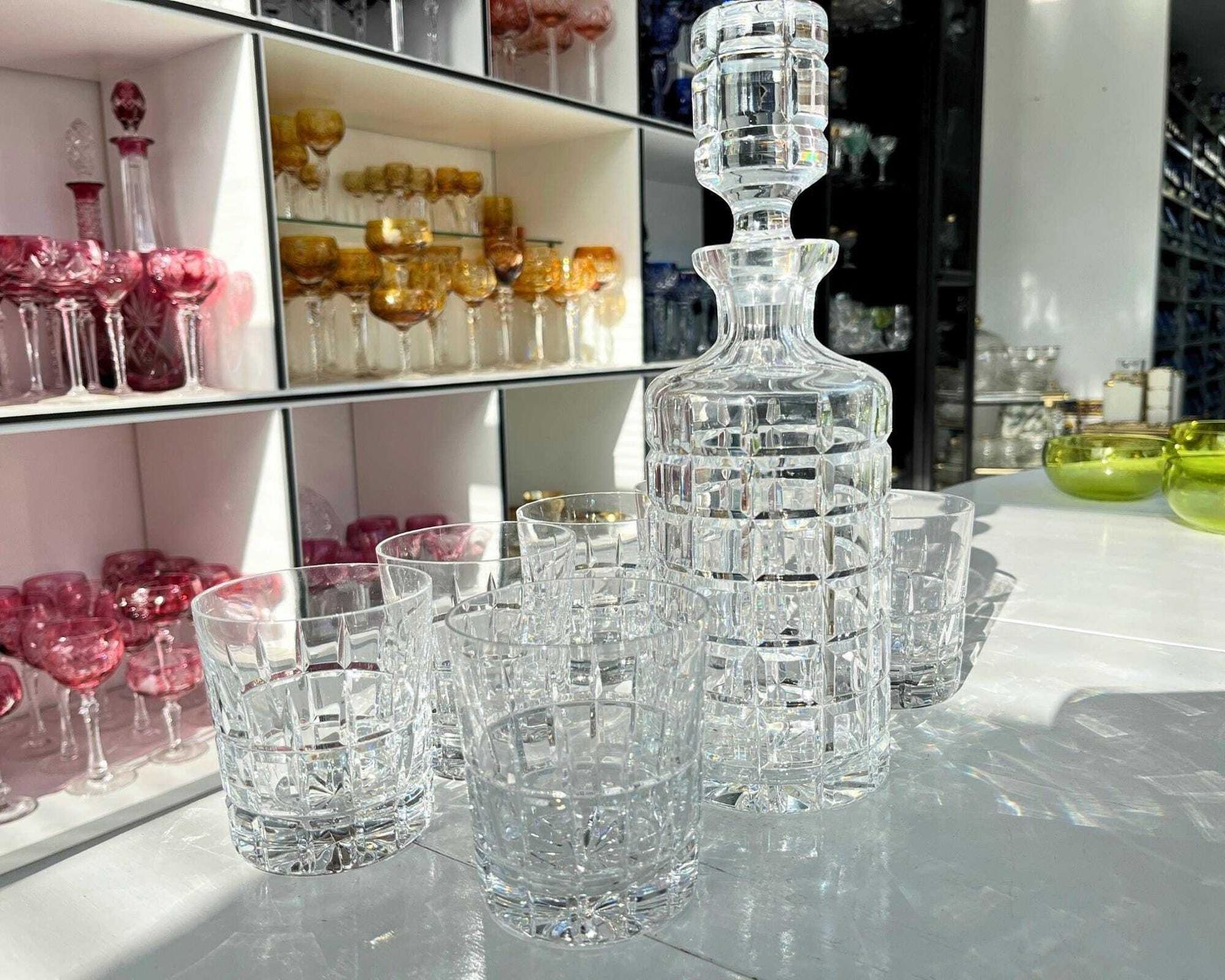 Val Saint Lambert Karafset | 7 Delig Tommy Design | Vintage Belgisch Kristal photo Woonaccessoires