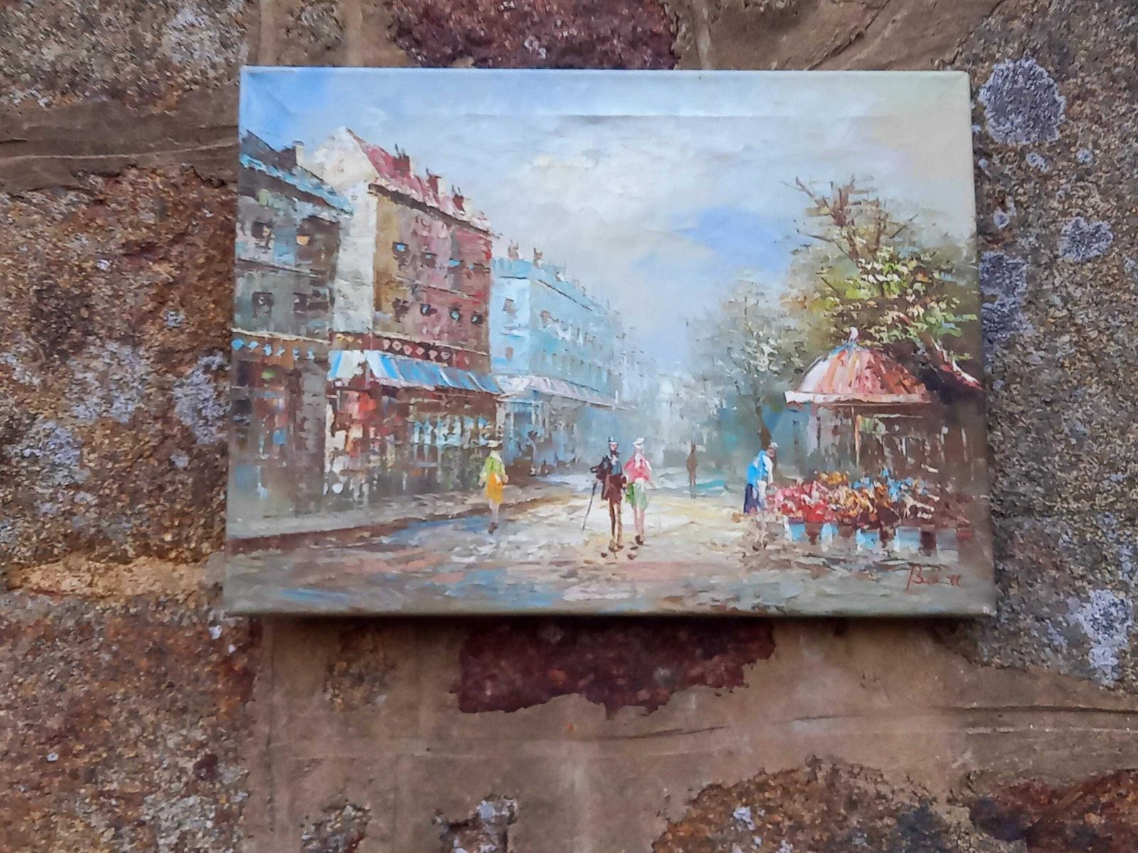 Vintage French Oil Painting: Romantic Paris Cityscape Scene, Signed Original Artwork On Canvas photo for sale