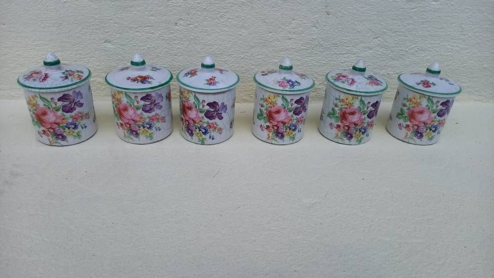 Vintage Italian Kitchen Cannisters, Spice Rack: Ceramic Pots With Leather Shelf photo vinterior