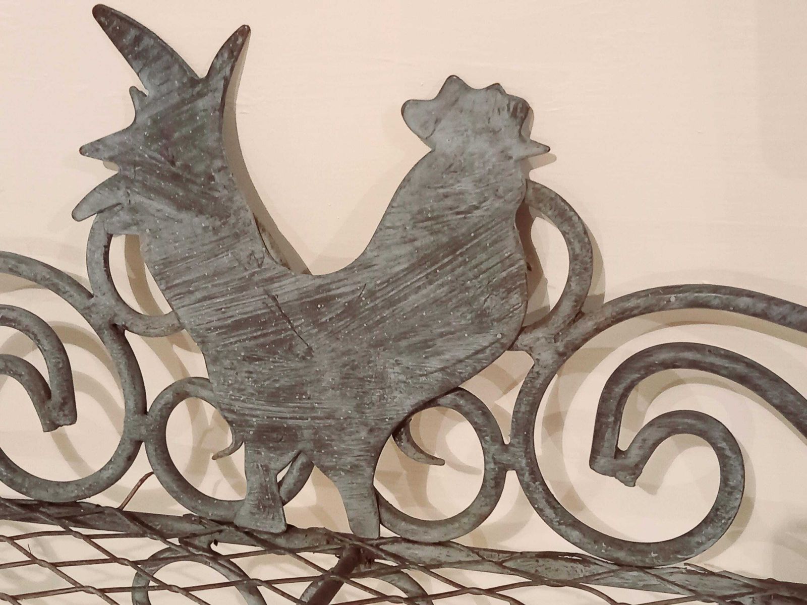 photo for sale French Vintage Zinc Shelf With Hooks: Farmhouse Chicken Decor