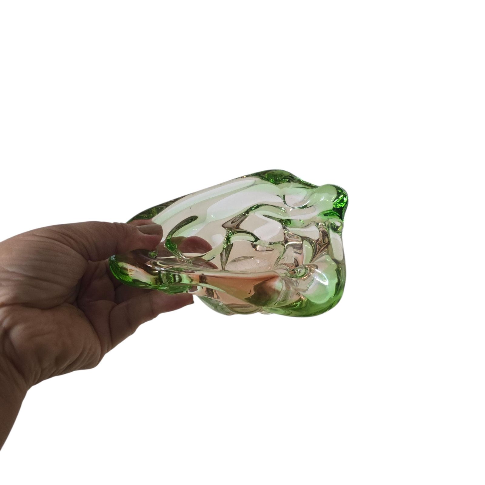 Vintage Bohemian Glass Art Crystal Bowl Ashtray Hand Made Glass Czechoslovakia 80s photo for sale