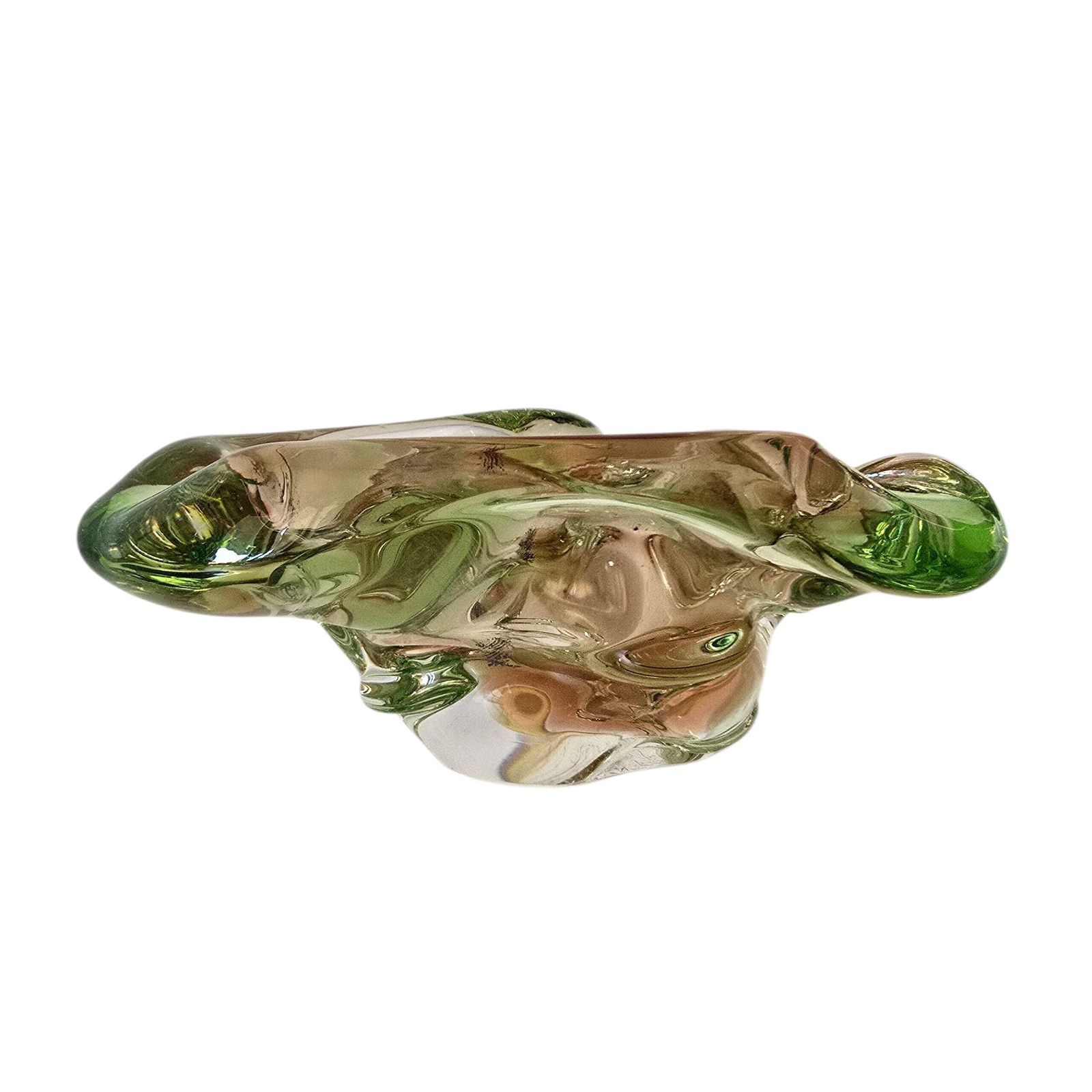 Vintage Bohemian Glass Art Crystal Bowl Ashtray Hand Made Glass Czechoslovakia 80s photo 86.0