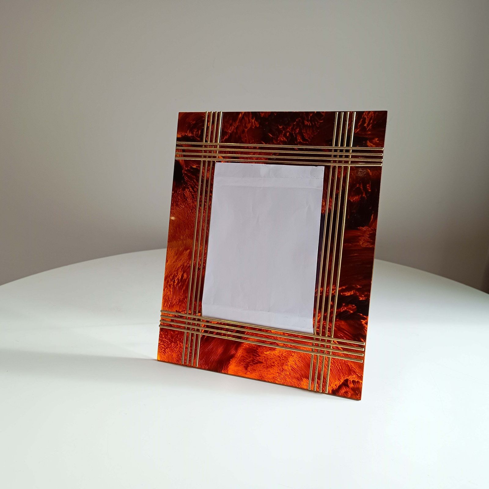 Vintage Midcentury Faux Tortoiseshell Lucite Frame In The Style Of Christian Dior Home Attr Gabriella Crespi photo for sale