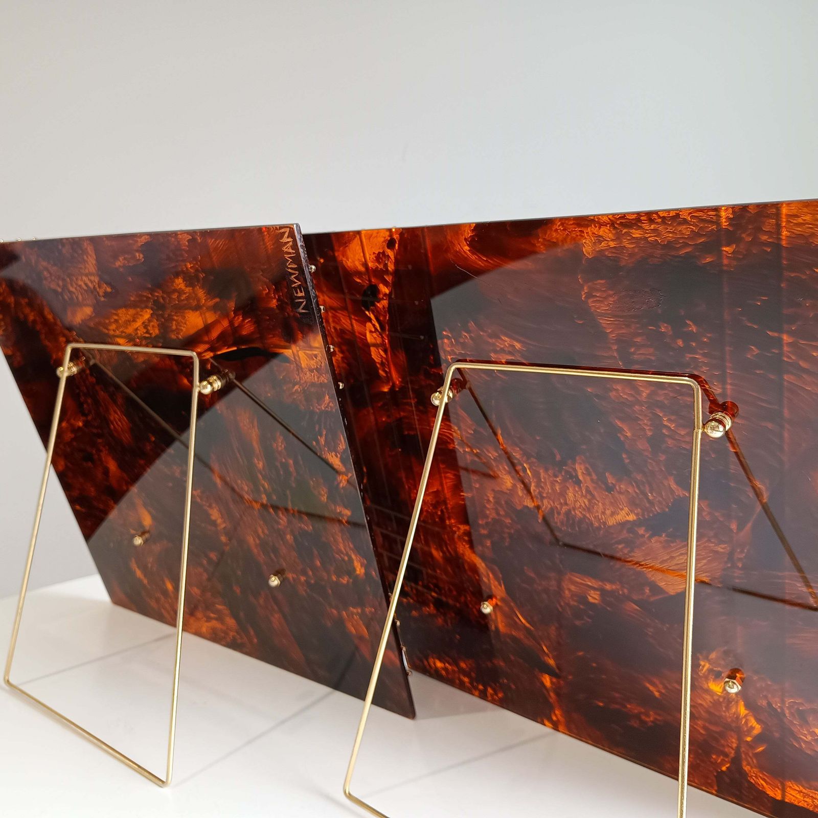 Large Vintage Sculptural Midcentury Faux Tortoiseshell Lucite Frames In The Style Of Christian Dior Home, Attr Gabriella Crespi photo vintage