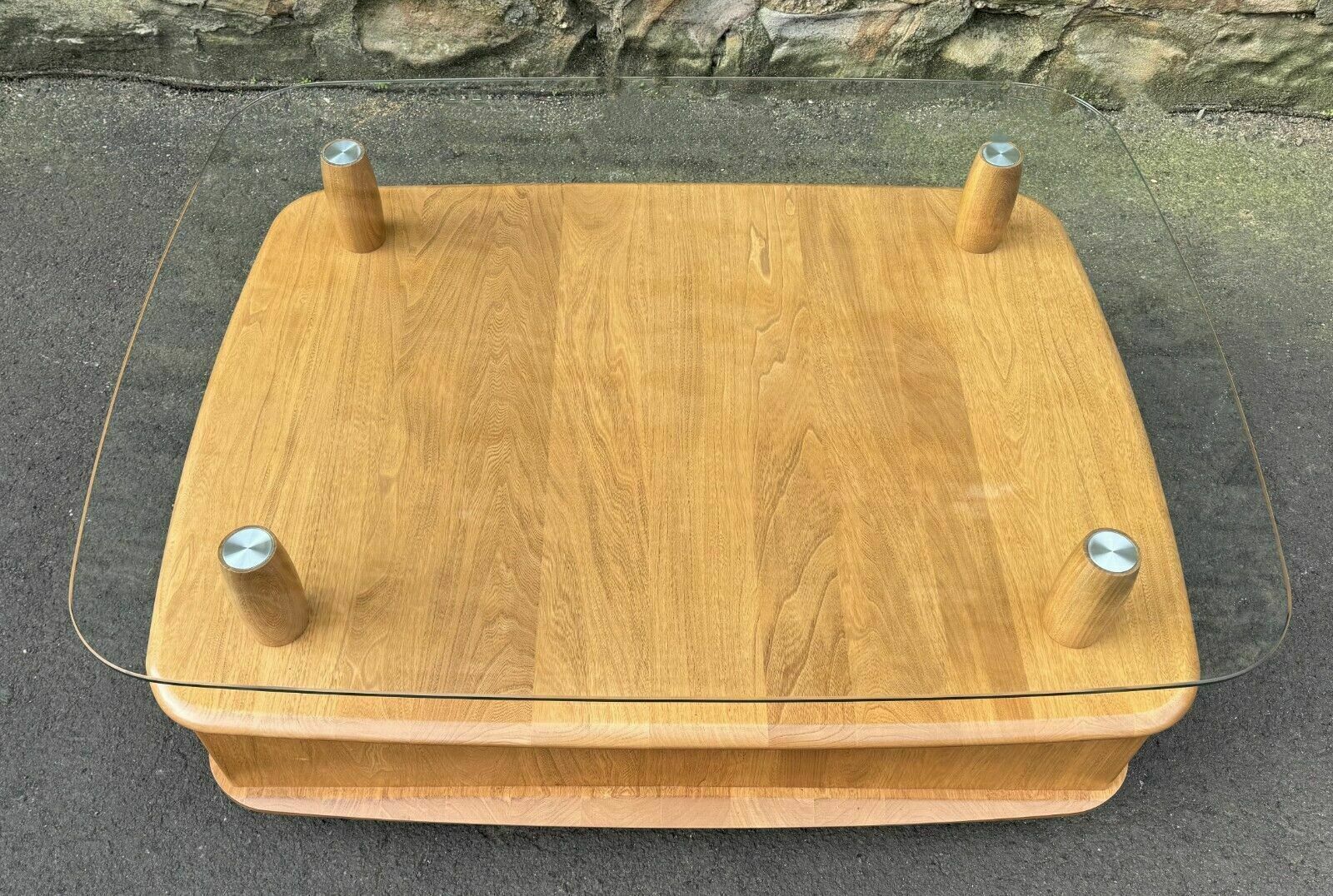 Ercol Light Elm Windsor Glass Top Coffee Table   Pandoras Box photo Furniture