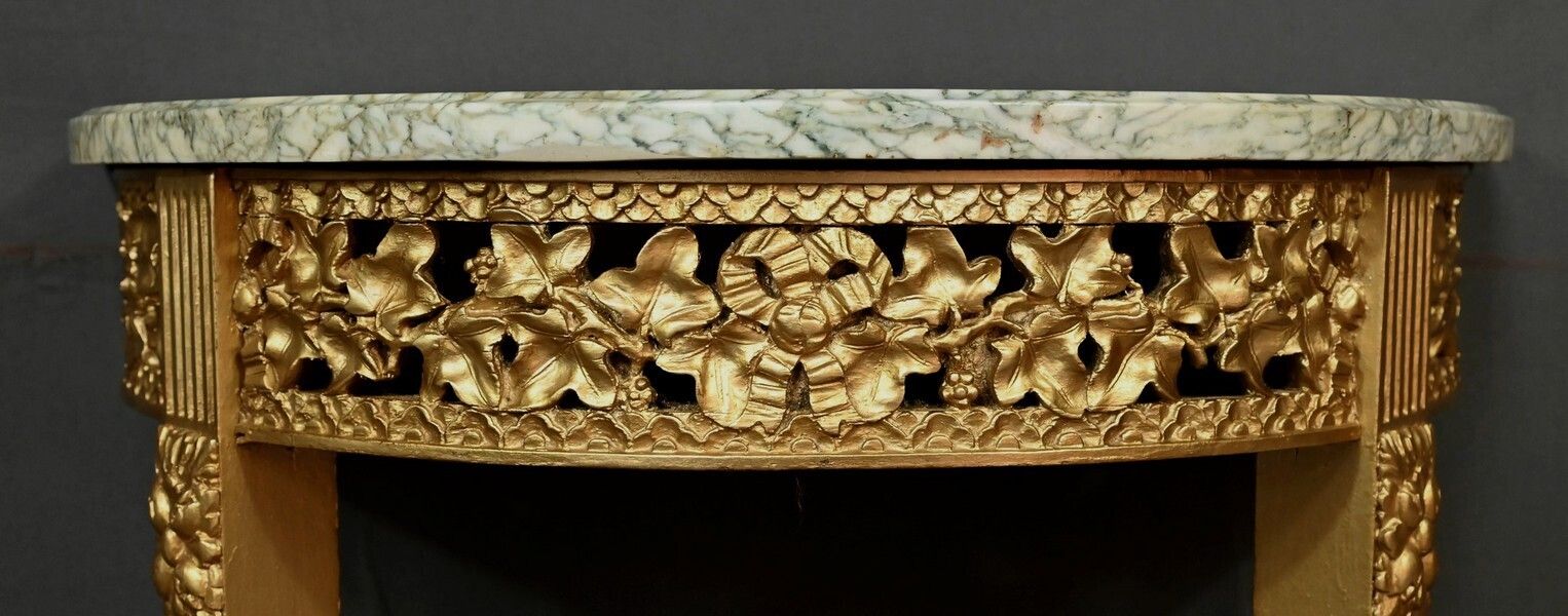 Small Half Moon Console In Marble And Gilded Wood, Louis XVI Style – 20th Century photo vinterior