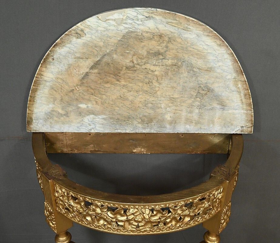 photo buy Small Half Moon Console In Marble And Gilded Wood, Louis XVI Style – 20th Century