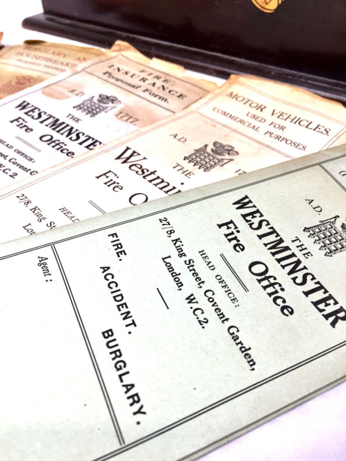 photo furniture Antique Advertising The Westminster Fire Office Tabletop Leaflet Display Rack