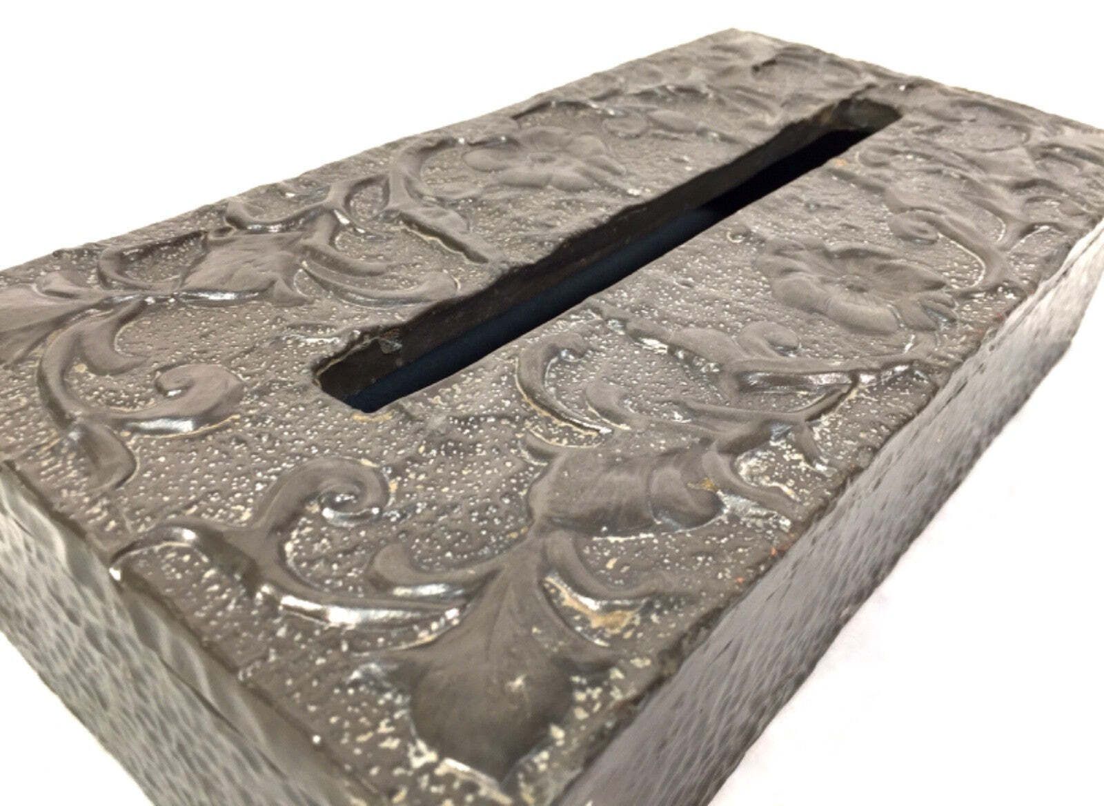 Antique Art Nouveau Pewter Metal Tabletop Tissue Box Holder / Floral Motifs photo vinterior