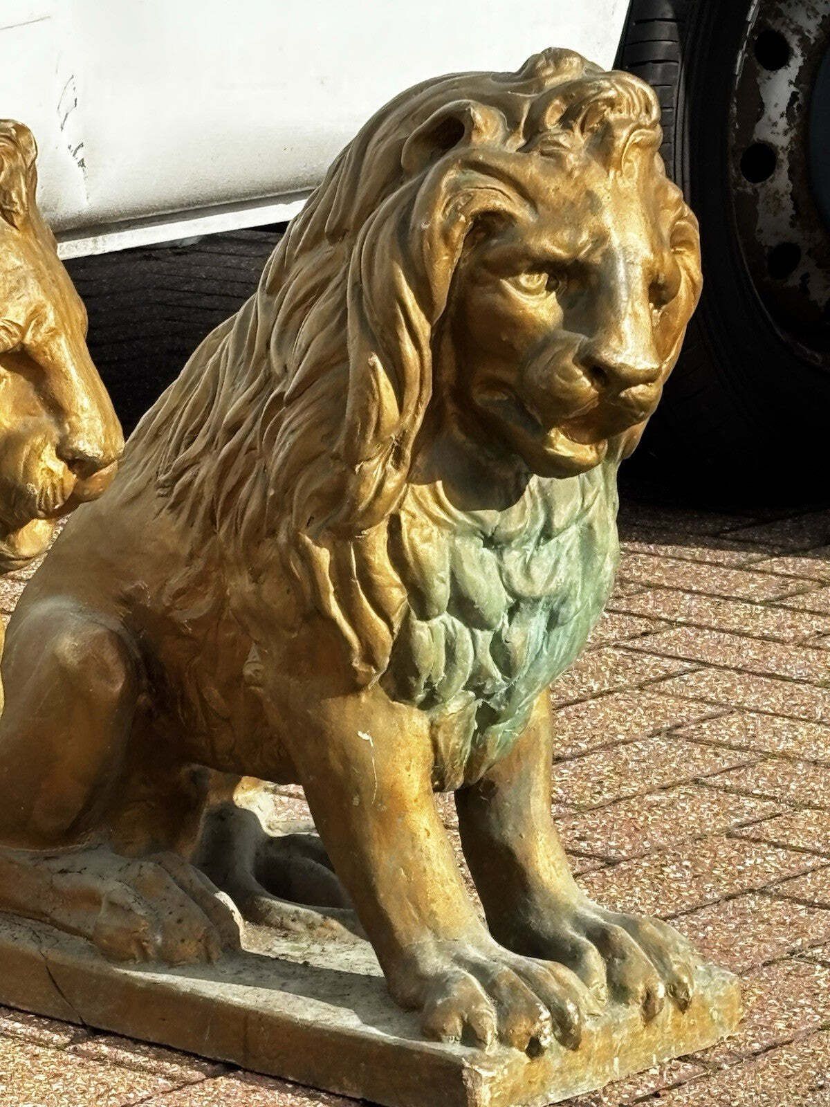 photo for sale Pair Of 1930's Terracotta Garden Lions