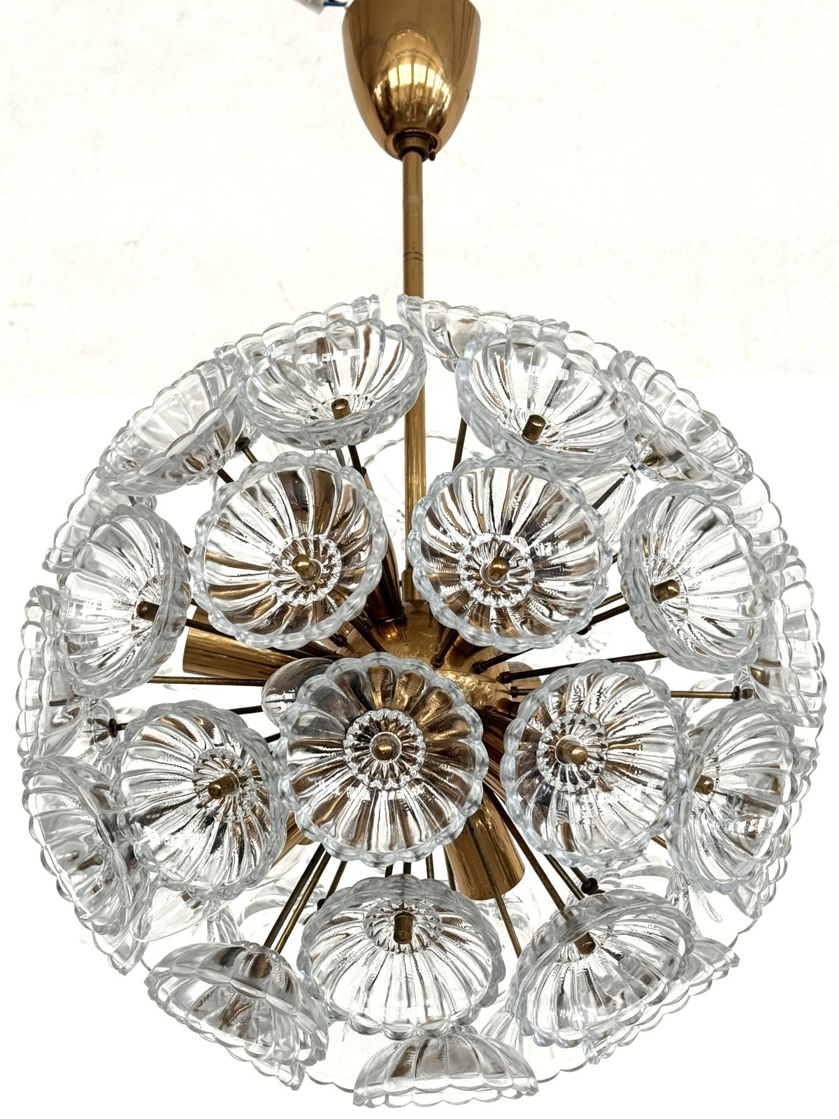 Midcentury Sputnik 'Dandelion' Chandelier Glass Flowers & Brass, Germany 1960 photo for sale