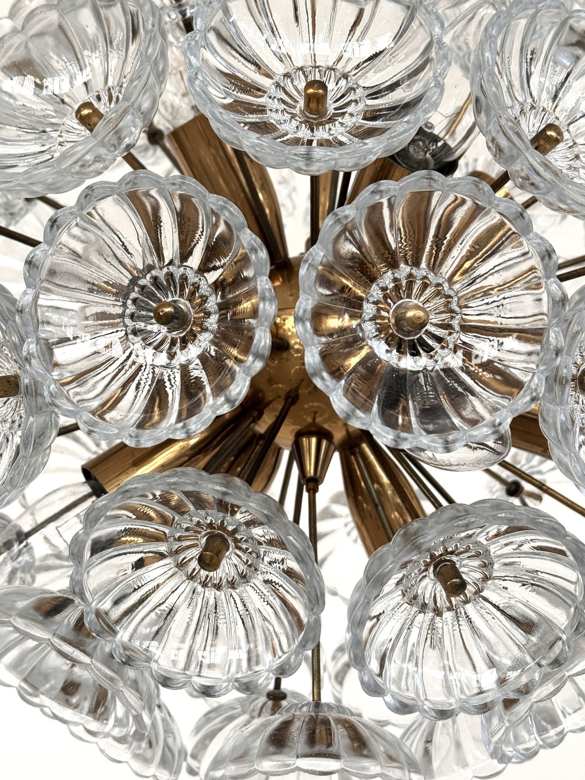 Midcentury Sputnik 'Dandelion' Chandelier Glass Flowers & Brass, Germany 1960 photo vintage