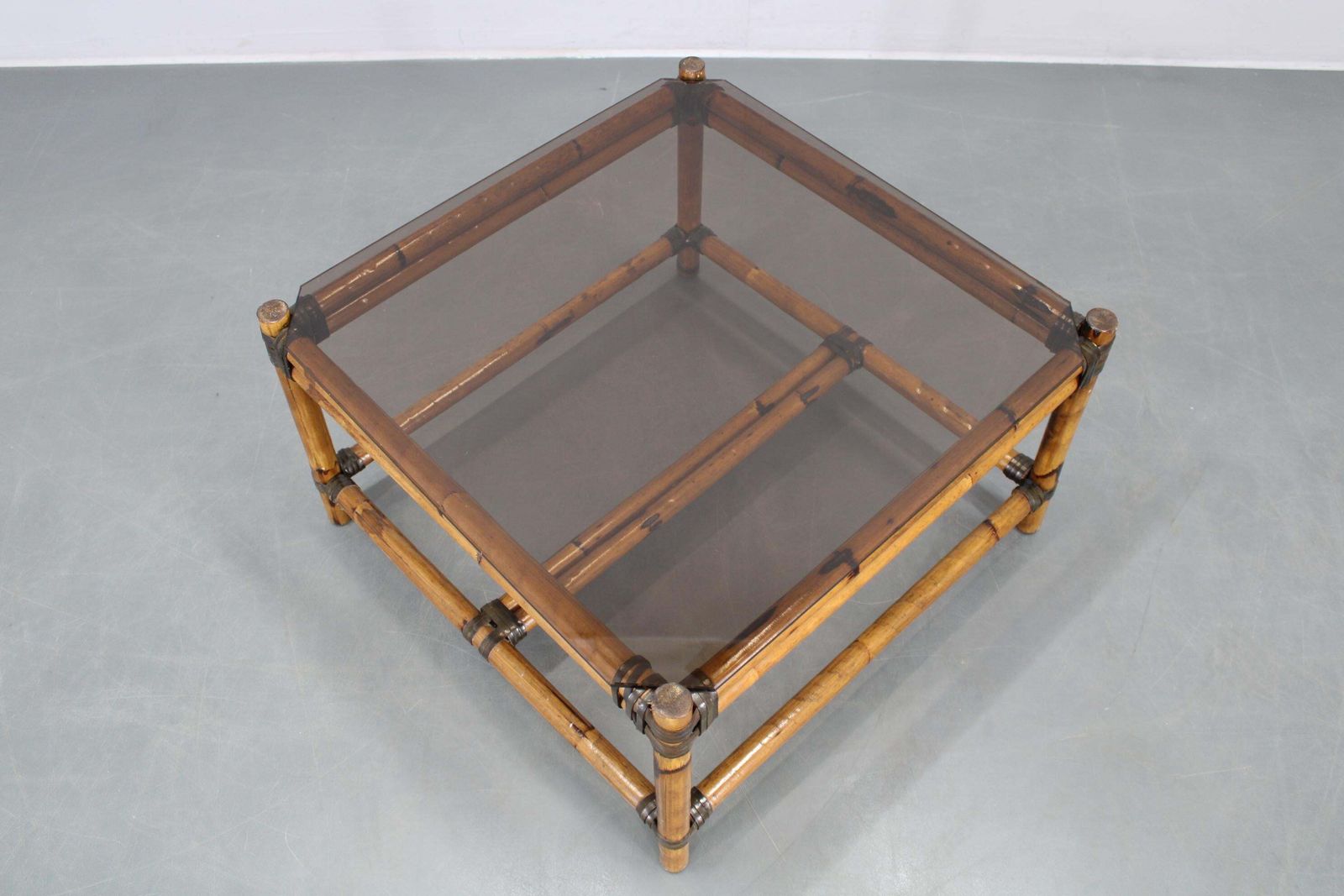 Vintage Bamboo Coffee Table With Smoked Glass Top photo Furniture