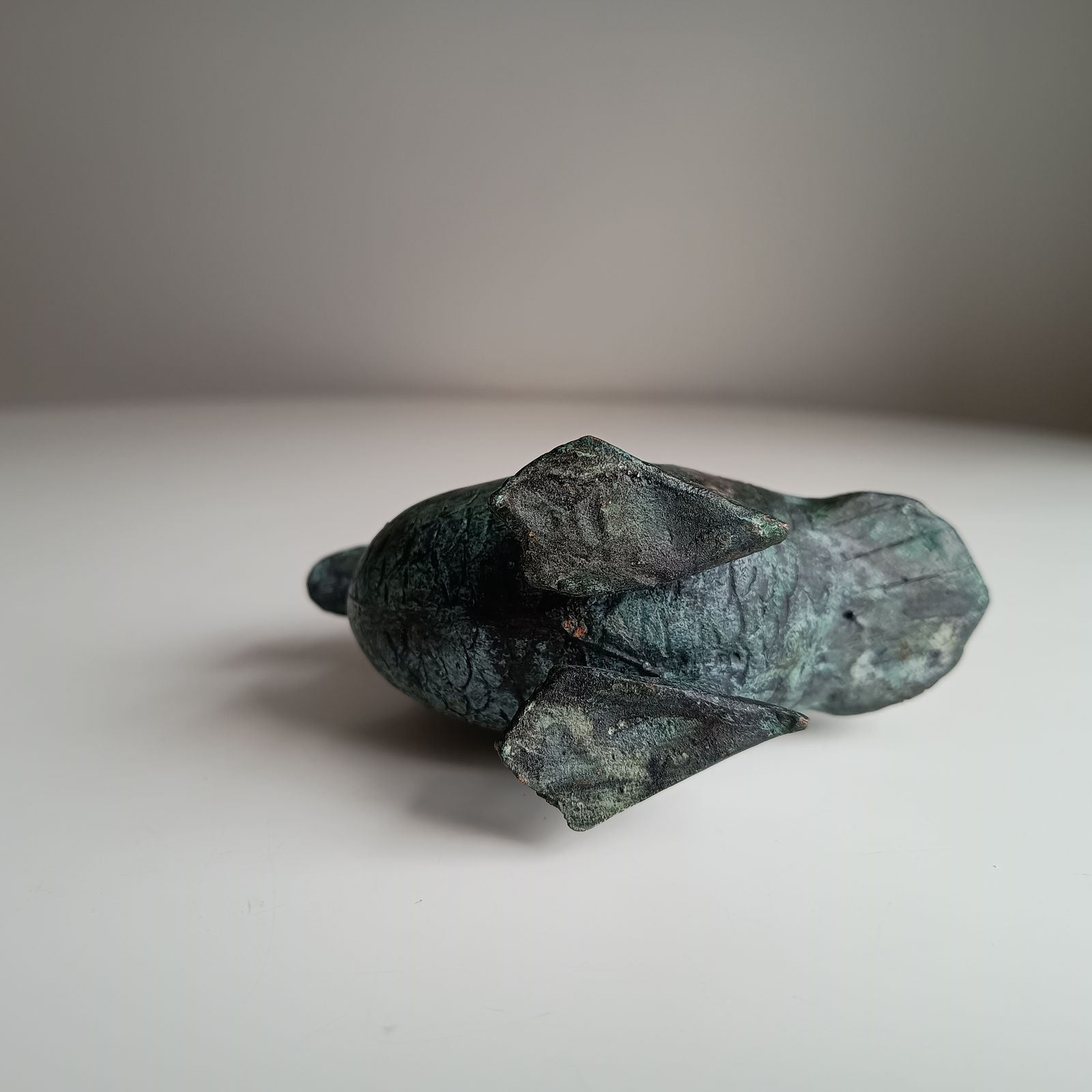 Late 18th Century Belgian Provincial Bronze / Brass Zoomorphic Duck Candlestick, Original, Natural Verdigris Patina photo for sale