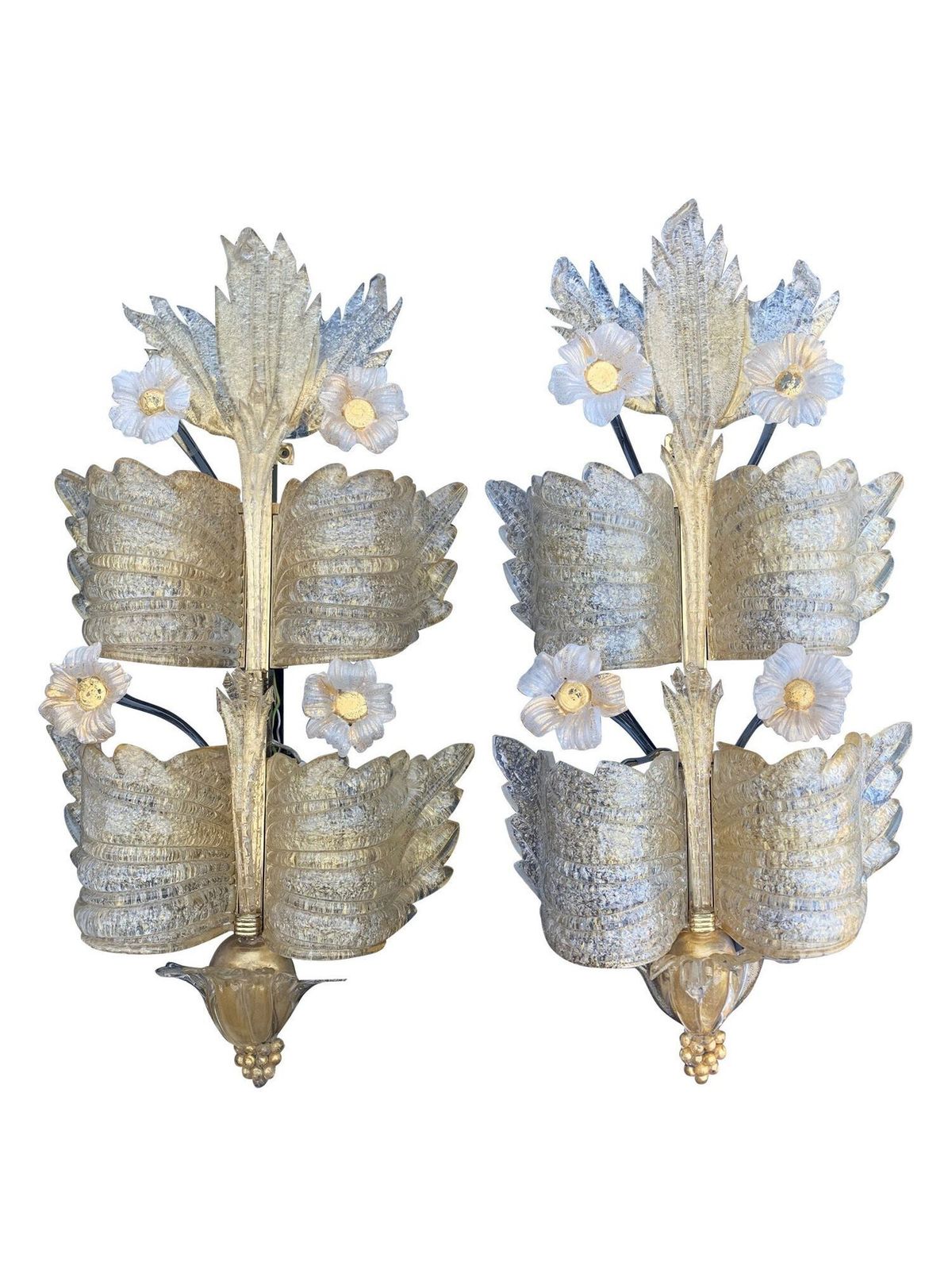 A Stunning Large Pair Of 1930s Art Deco Murano Glass Wall Sconces By Seguso