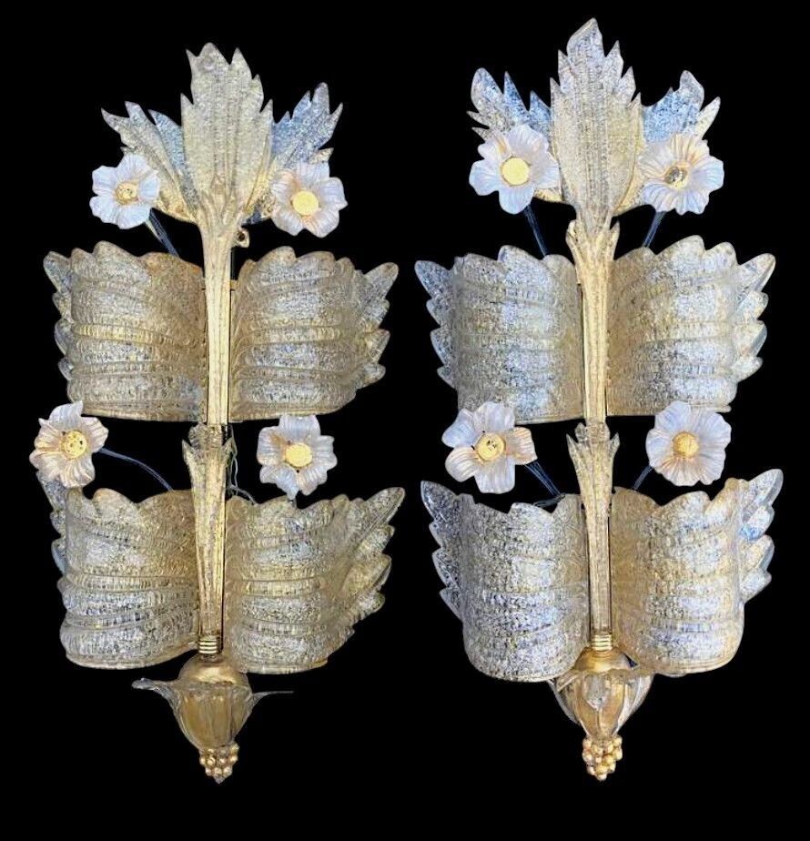 A Stunning Large Pair Of 1930s Art Deco Murano Glass Wall Sconces By Seguso photo for sale