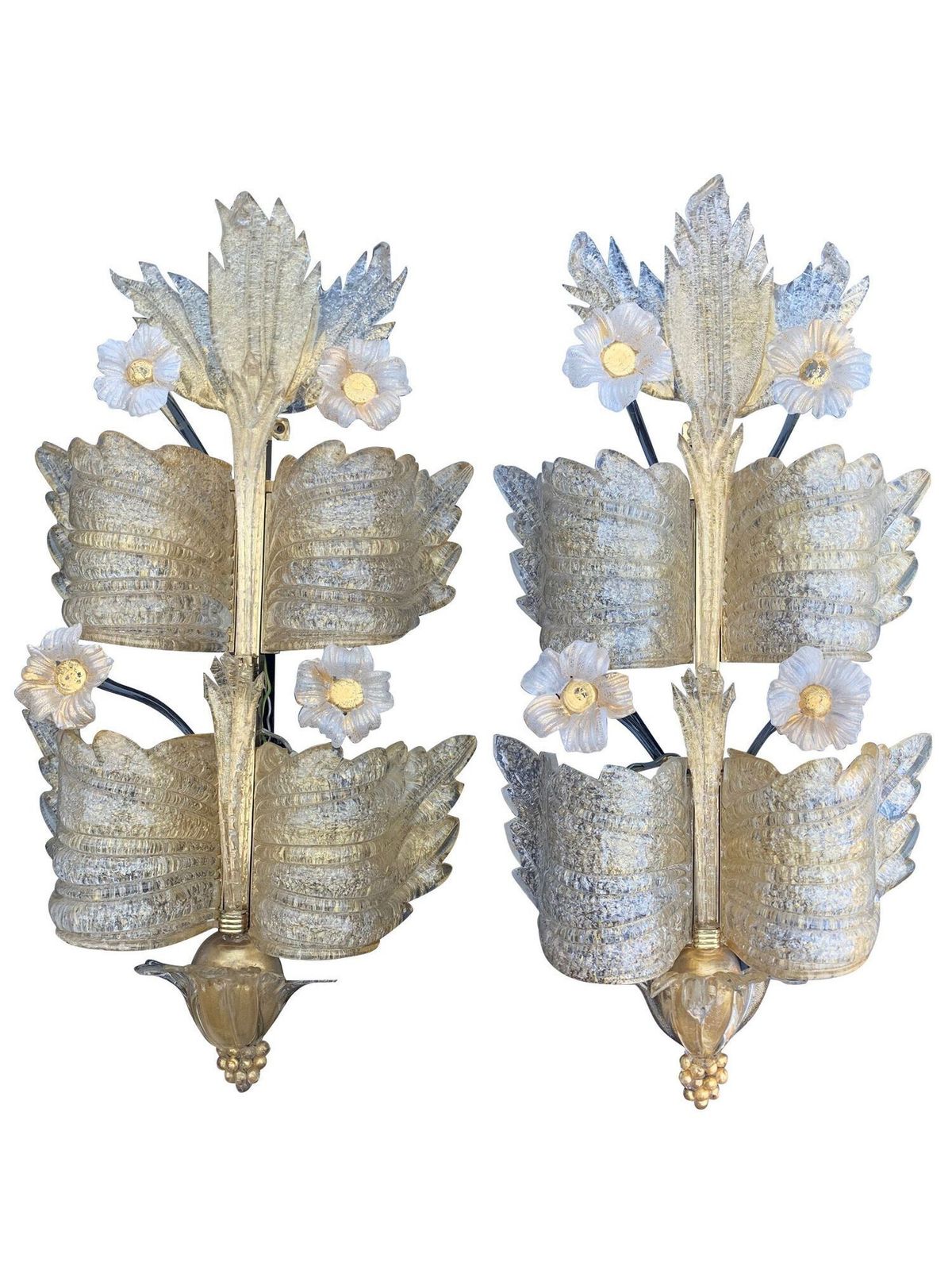 A Stunning Large Pair Of 1930s Art Deco Murano Glass Wall Sconces By Seguso photo vintage
