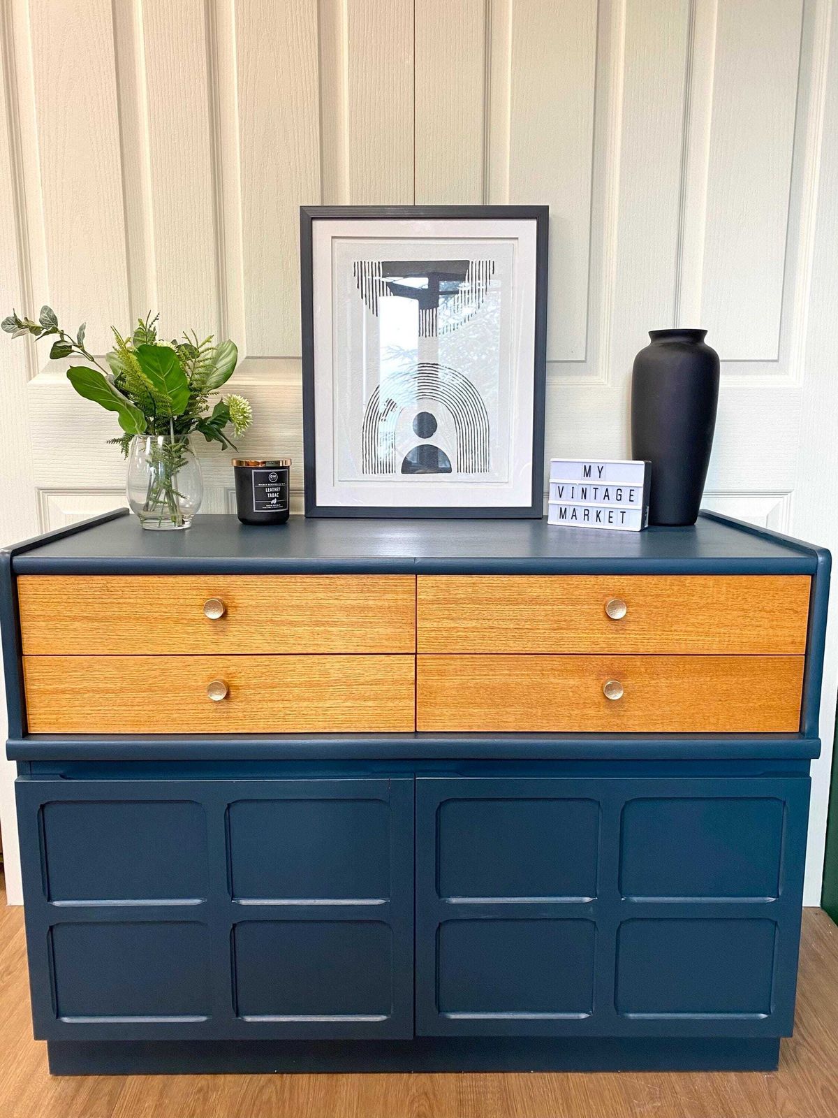 Refurbished Mid Century 1960s Nathan Teak Sideboard Petrol Blue photo furniture