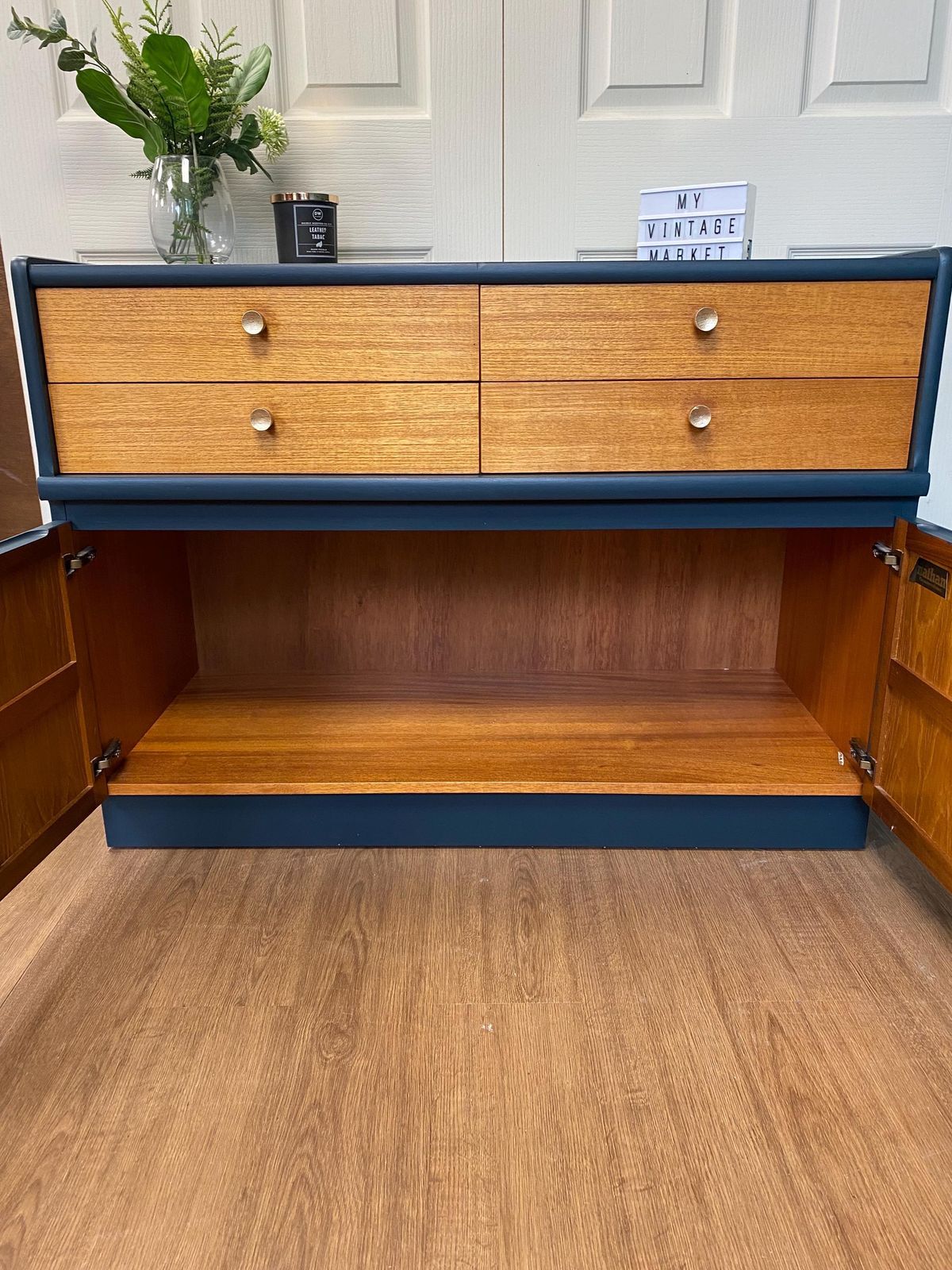Refurbished Mid Century 1960s Nathan Teak Sideboard Petrol Blue photo buy