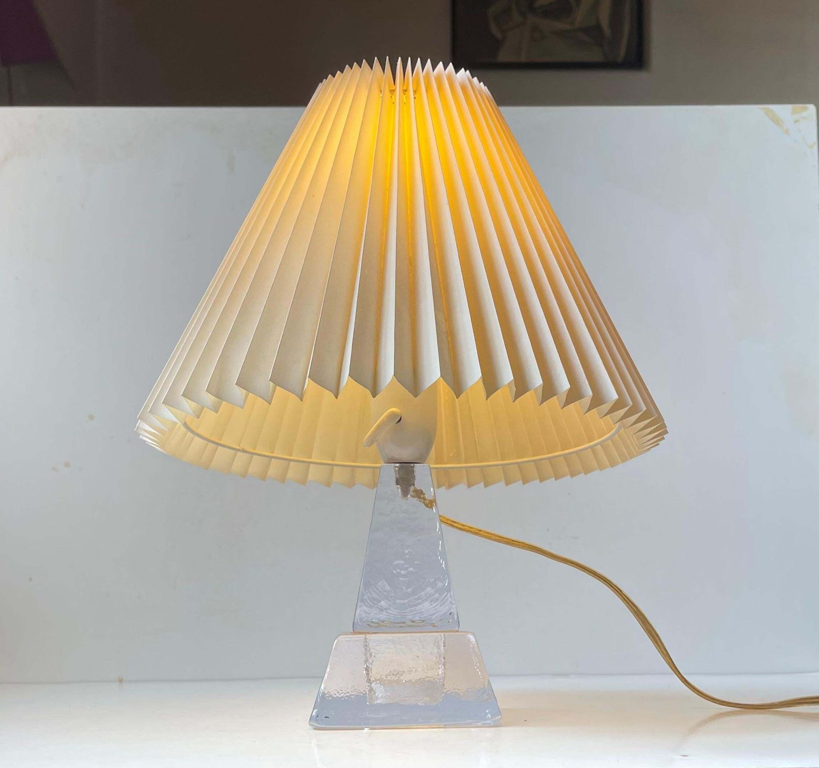 Urshult Glasbruk Sweden Midcentury Table Lamp In Ice Glass, 1960s photo furniture