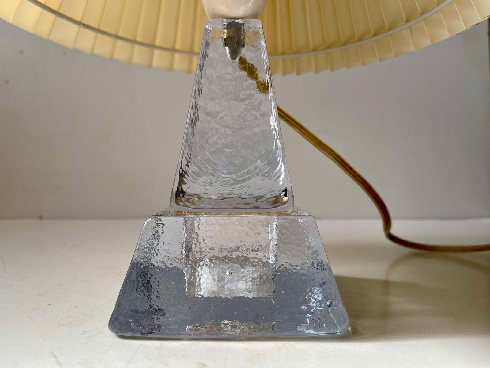 Urshult Glasbruk Sweden Midcentury Table Lamp In Ice Glass, 1960s photo buy