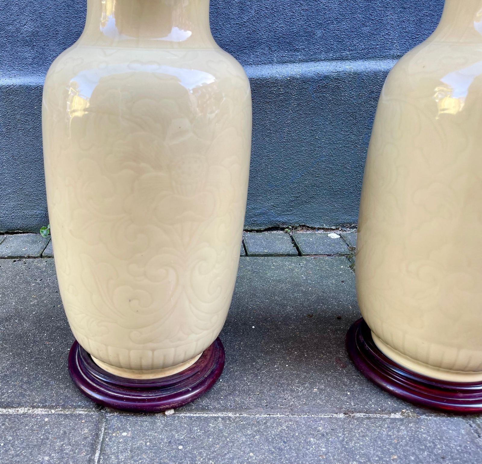 Chinese Pale Yellow Celadon Porcelain Table   Floor Lamps, Set Of 2 photo 1179.0